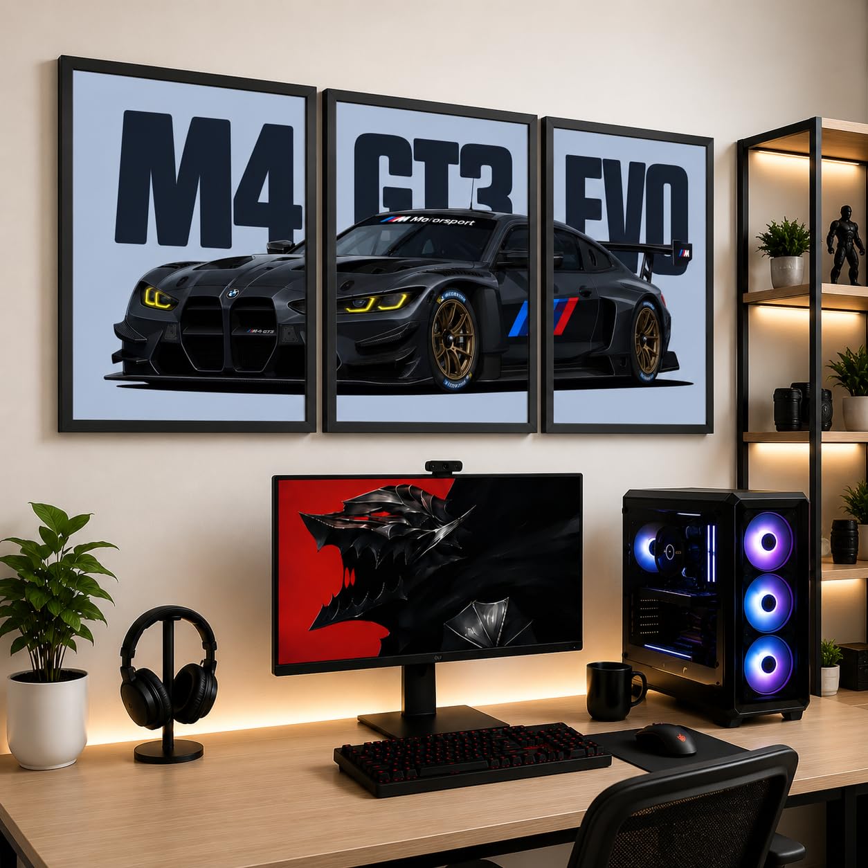 VENUXE ARTS Set of 3 M4 GT3 EVO Cars Framed Posters Pack of 3 - Image 1