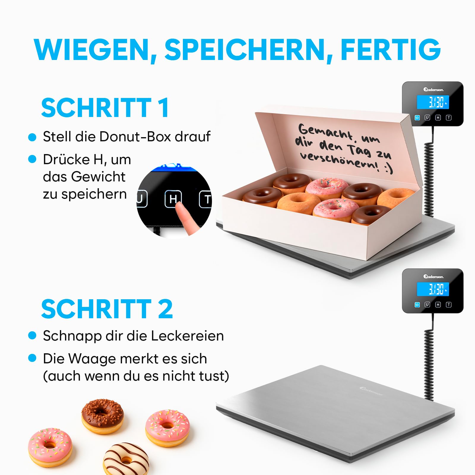 Paketwaage - 300 kg - Hochpräzise Plattformwaage mit Halte-/Tara-Funktion/LCD - Postwaage perfekt für Pakete, Gepäck, Heimgebrauch - Batterie & Kabel enthalten - Gepäckwaage - Silber