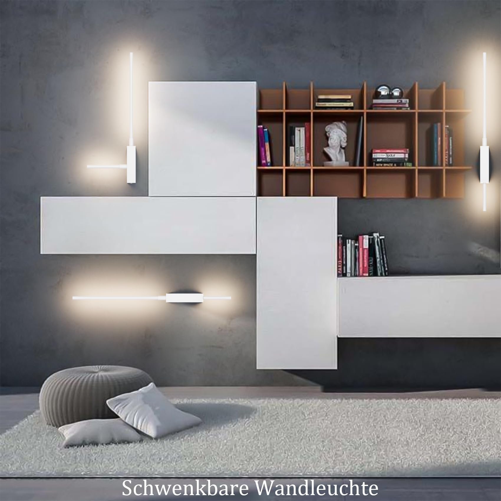 2 Stück 6000mAh Innen-Wandleuchte mit Akku, Weiß, 70CM, 5W, Kabellose Wandlampe mit Fernbedienung mit Timer & Schalter, LED 3000-6000K Dimmbare Touch Wandleuchten für Schlafzimmer und Flur