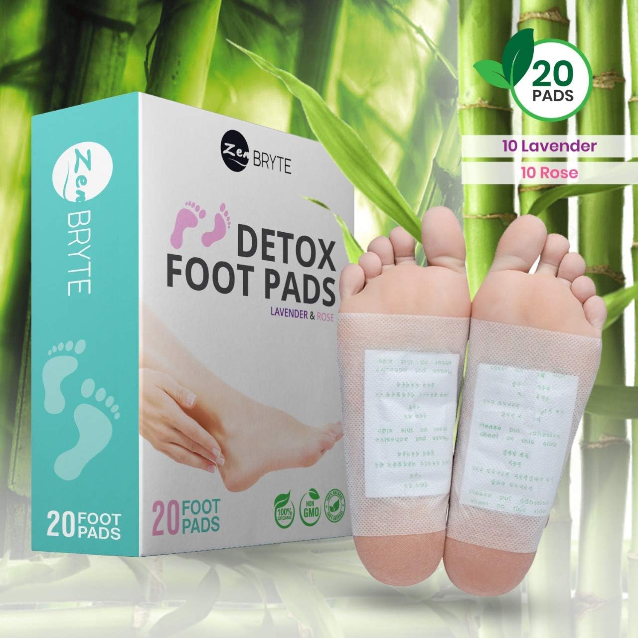 Foot Pads (20 Pack) – 100% Natural & Self Adhesive| Rose Plus Lavender – Premium Aroma Feet Set | Footpads for Stress, Pain Relieve & Better Sleep. Body Cleanse Foot Patches.