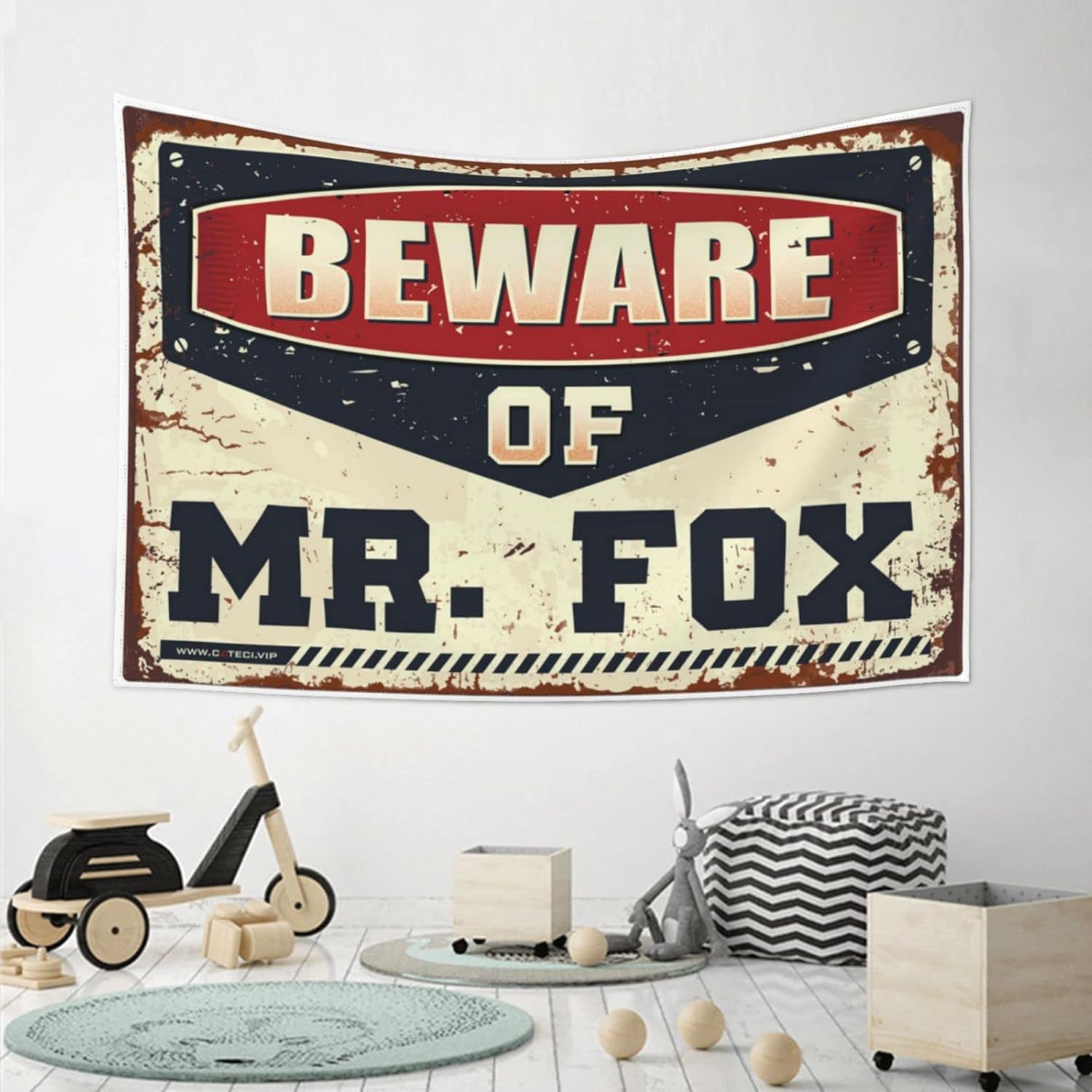 Funny Tapestry Beware of Mr. Fox Tapestry Room Door Decor Tapestry for Wall(75X100CM) image 4