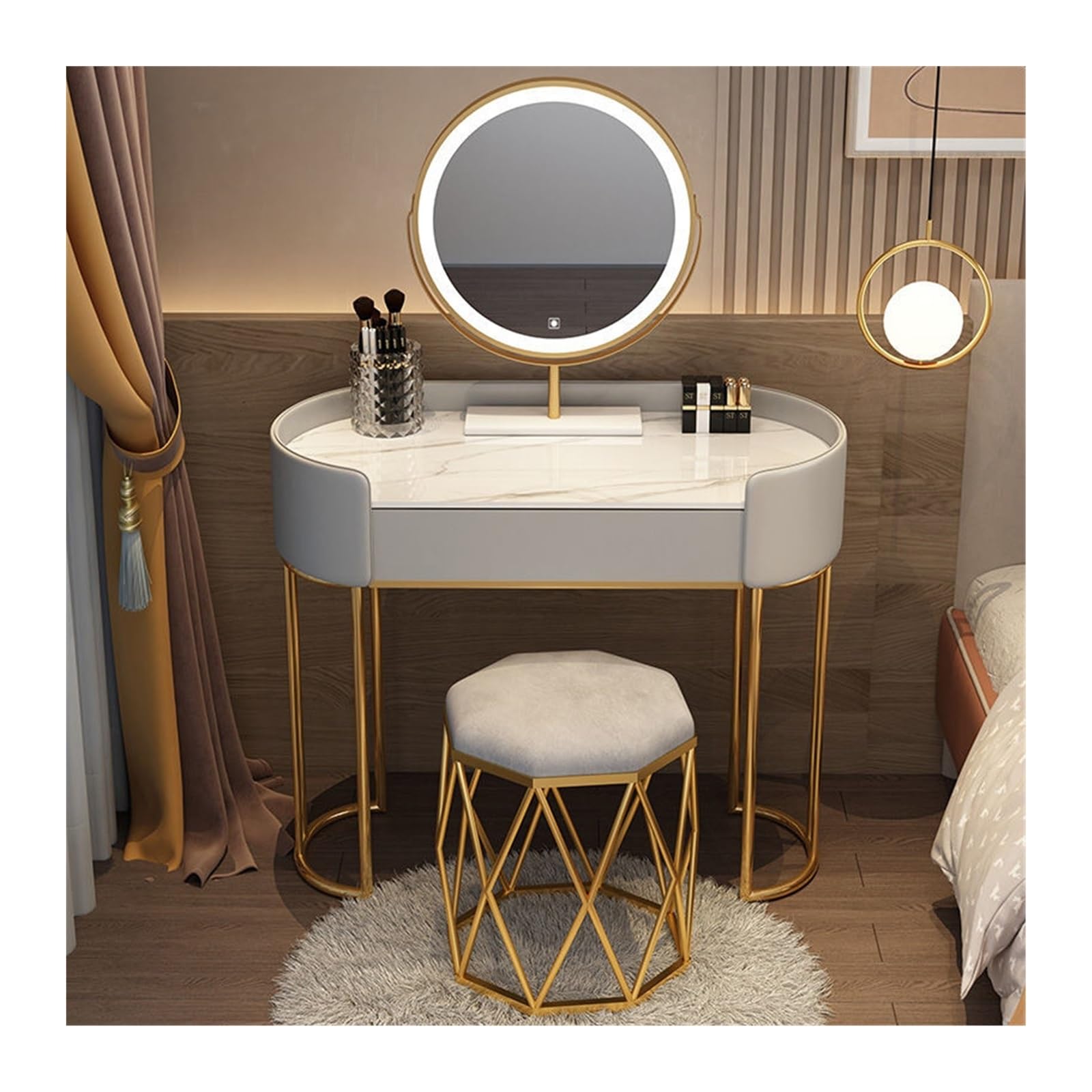 CGCSYZ Vanity Desk Modern Bedroom Dressing Table Home Multifunctional Storage Cabinet Makeup Table Home Furniture Makeup Dressing Table (Gris L 80cm)