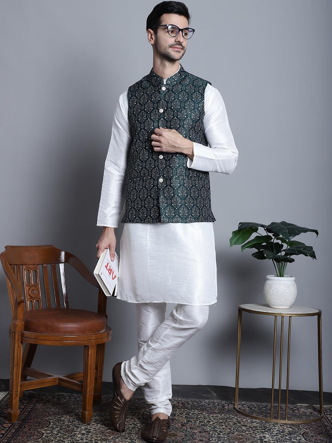 Jompers Men's Printed Waistcoat (Olive, M) 2