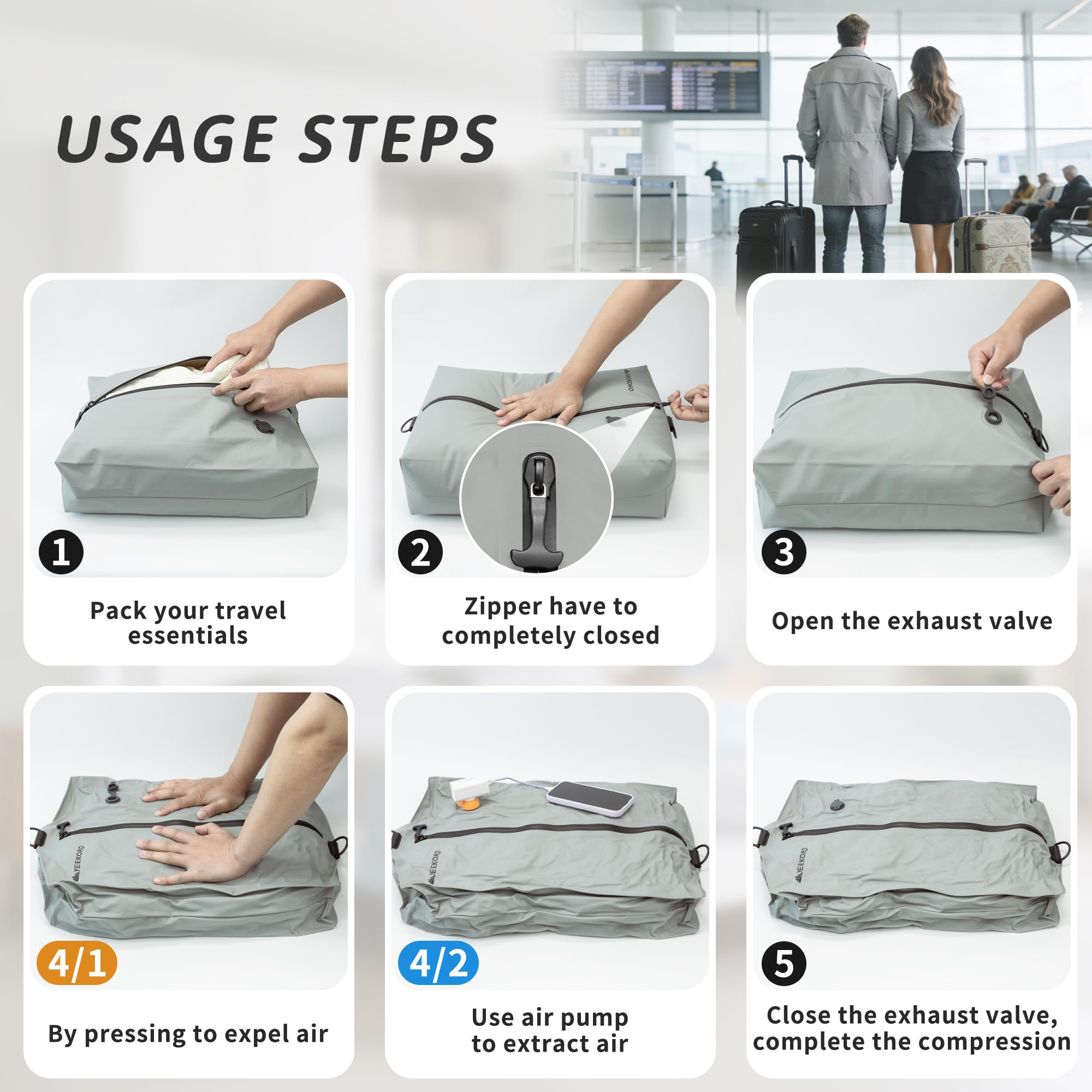 Bolsa de vacío para viajes, bolsas de compresión al vacío profesionales, IPX8, impermeables, reutilizables, antidesgarros, ahorran espacio, bolsas de almacenamiento al vacío para maleta