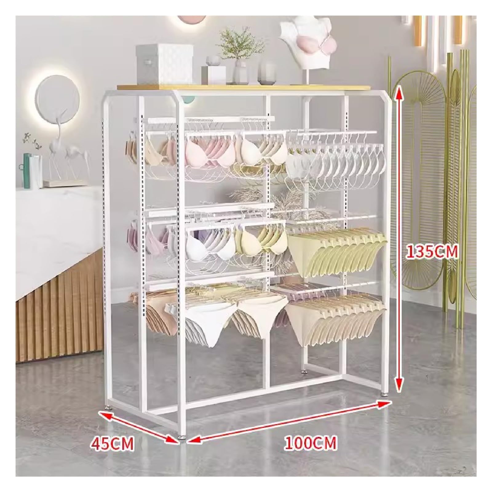 Regulowana wysokość Floor Stojąca odzież Rail Garment Rack for Boutiques Retail Lingerie Display Stand for Socks Bras Majtki i Szaliki Biały kolor
