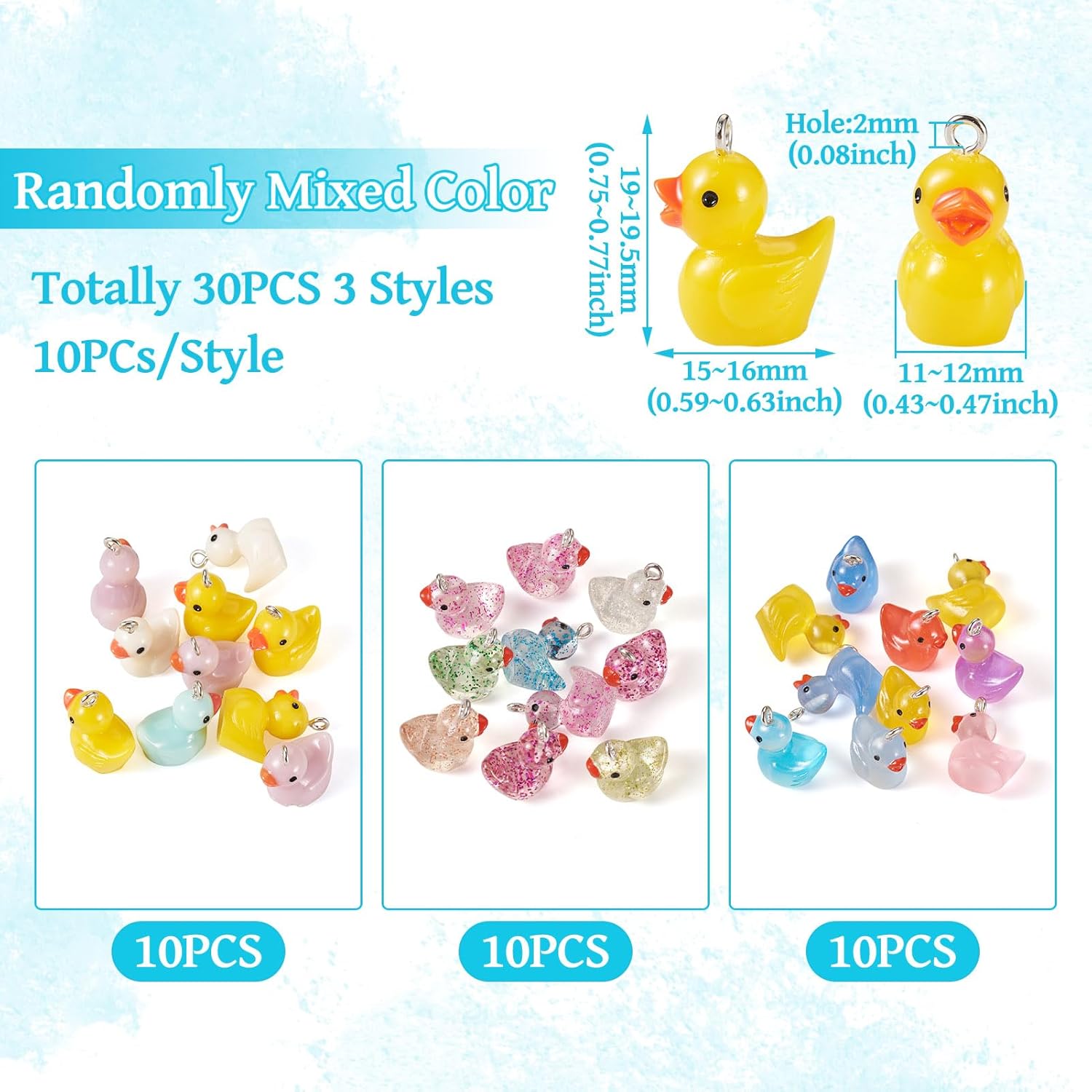 30Pcs Resin Duck Charms Colorful Mini Duck Shape Pendants with Loop Miniature Cute Animal Dangle Charms Ducks Hang Ornament for DIY Crafts Earring Necklace Bracelets Keychain Jewelry Making - Image 2