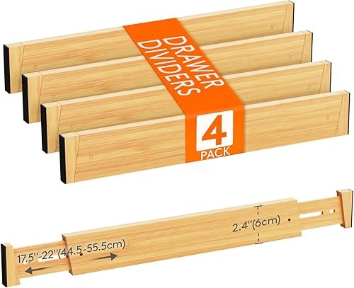 Miniatura 20 de Lifewit Paquete de 4 separadores de cajones de bambú de 4 pulgadas de alto, organizadores de cajones ajustables de 12 a 16 pulgadas para ropa,