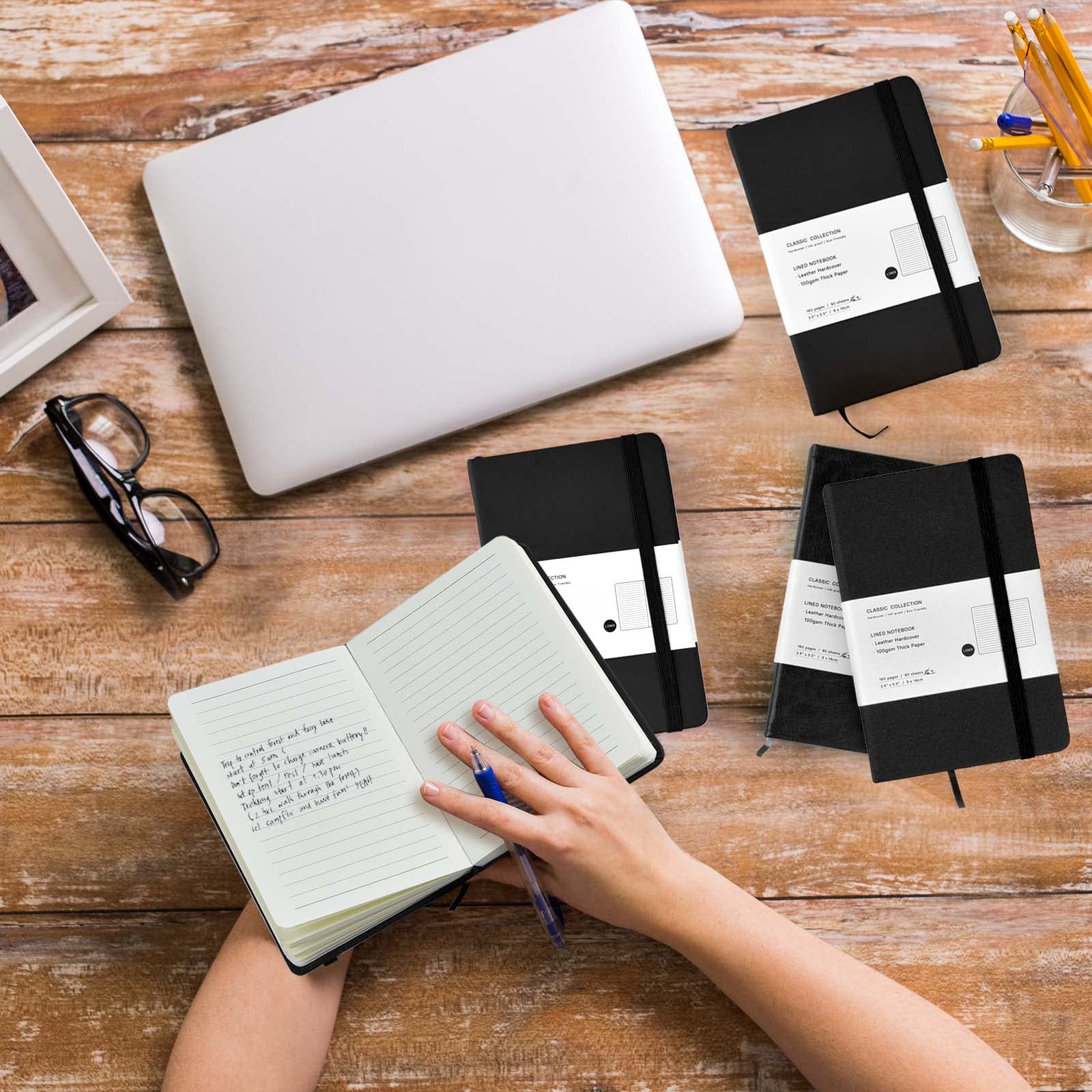 Coopay Confezione da 12 quaderni tascabili per diario piccolo blocco note con copertina rigida in similpelle per ufficio, casa, scuola, azienda, 3,5 x 14 cm, carta spessa 100 GSM, 160 pagine (nero)