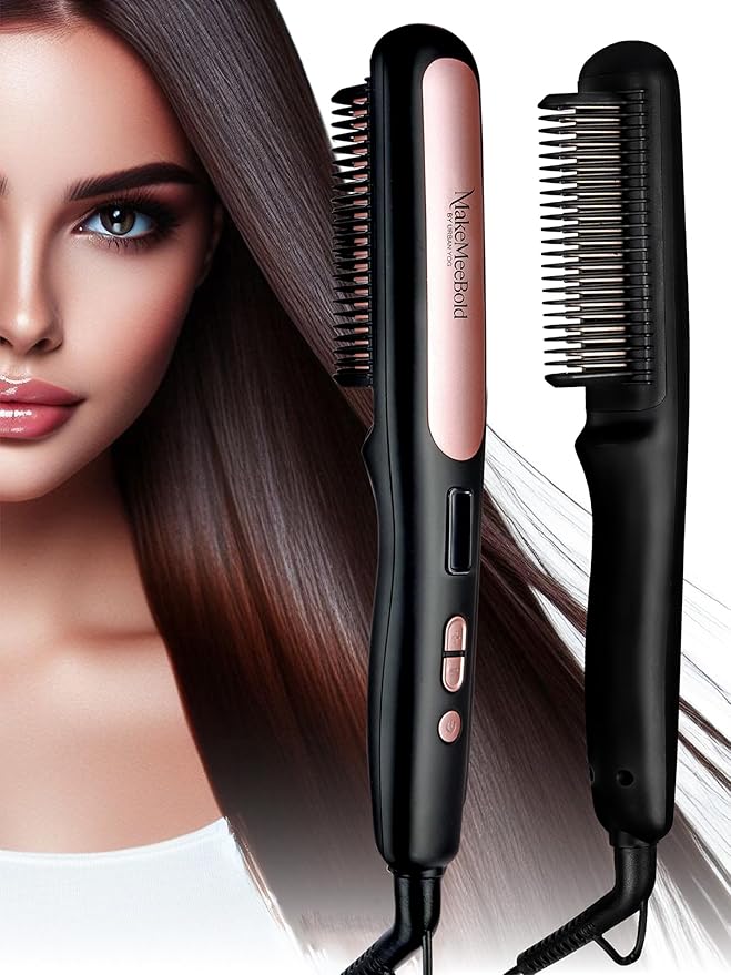Urban yog MakeMeeBold Hair Straightener Brush| Frizz Free Hair | Electric Hair Straightner Comb | With Ceramic Coated Plates, 5 Temperature Controls,1200 Watt, Black