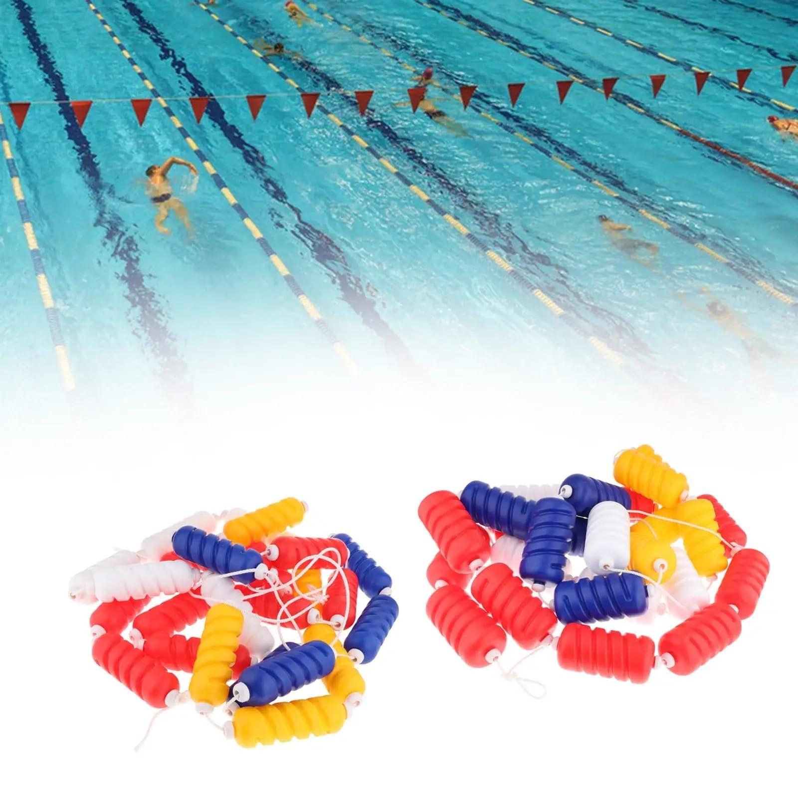 Trennseil for Schwimmbecken mit 3 farbigen Schwimmbojen, 500 cm lang, Trennlinie for Schwimmclubs, Strand- und Poolpartys, flach für Schwimmbad(6cm Dia)