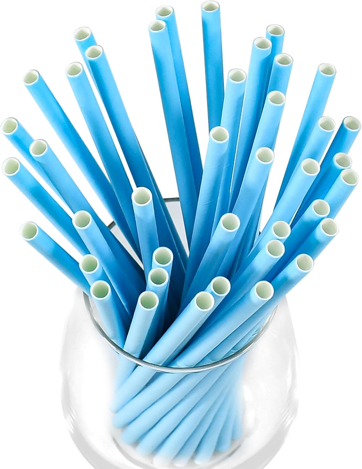 7.75'' x 0.24'' Disposable Solid Blue Unwrapped Paper Straws for Drinking 100 Counts - for Cocktail, Beverage, Cake Pops - Image 2