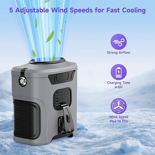 Miniatura 3 de Ventilador de cintura portátil con 5 velocidades, flujo de aire fuerte de 16000 RPM, ventilador de cuello manos libres recargable de 10000 mAh con