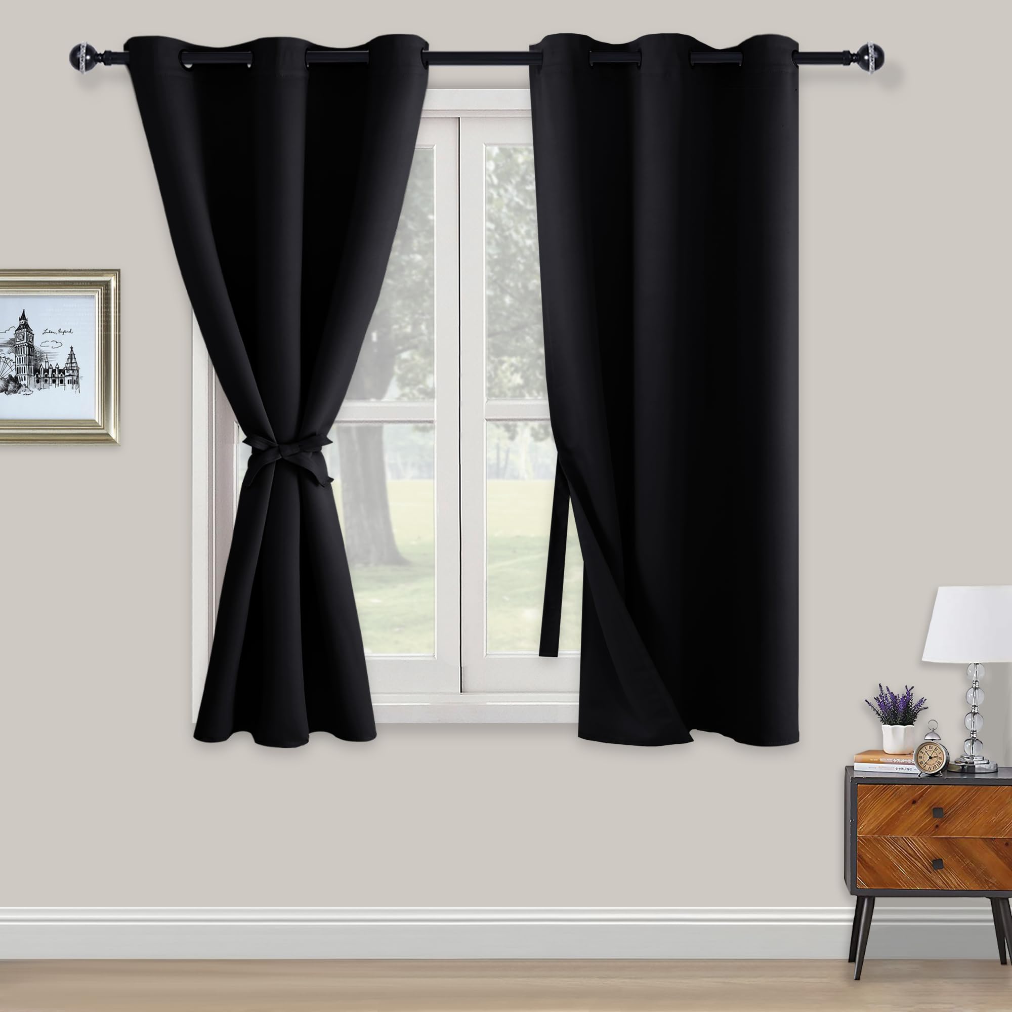 Rideaux occultants occultation totale noirs 138 x 117 cm | Double rideau opaque de salon