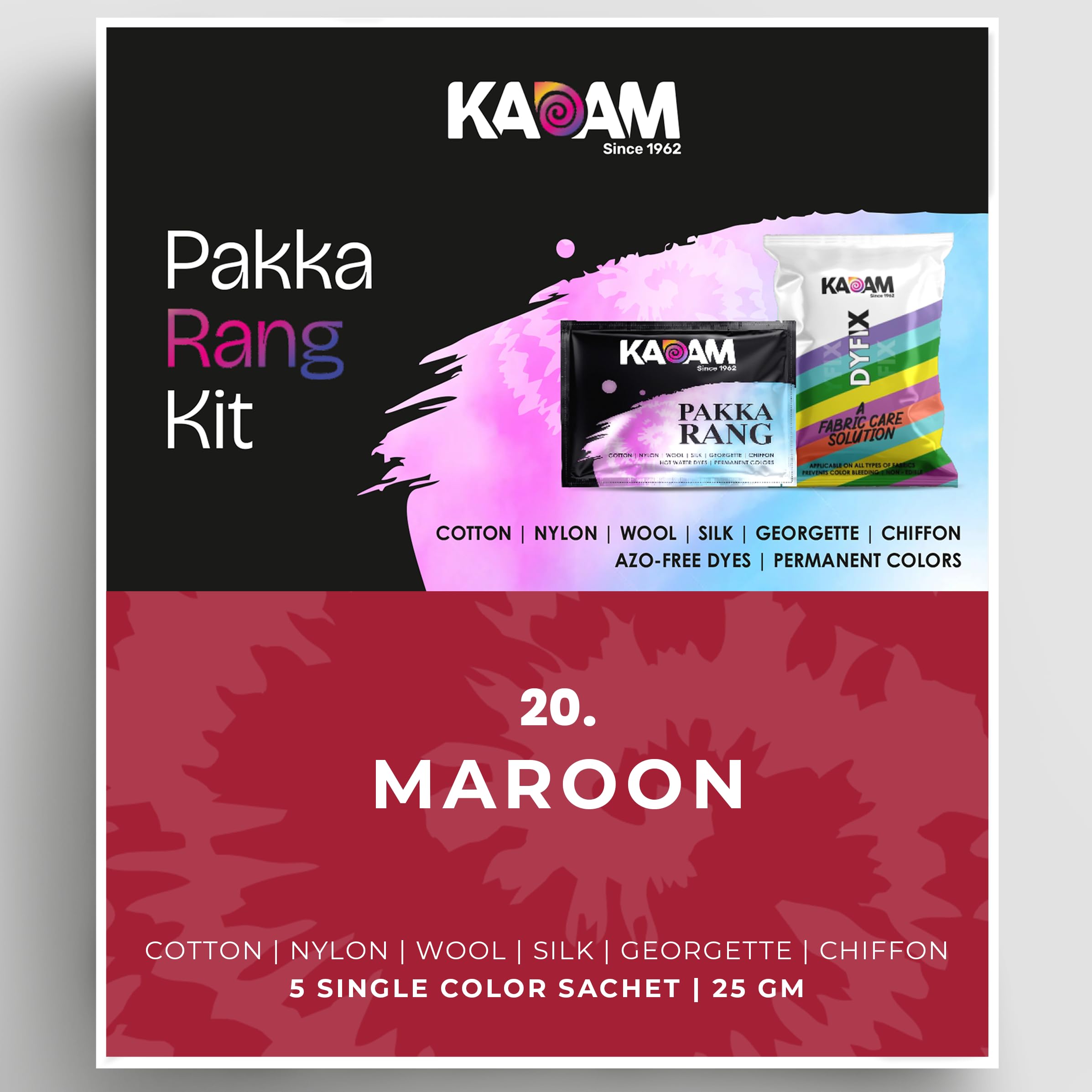Kadam Pakka Rang Fabric Dye Colour | Maroon | 25g Pack | Includes DyFix Color Fixer | Permanent Fabric Dyes for Old Faded Jeans and Clothes-image-13