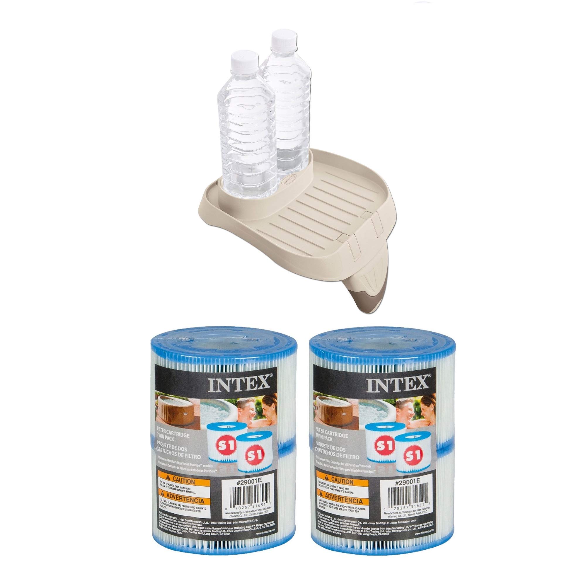 Intex Attachable Cup Holder/Refreshment Tray and Type S1 Pool Filters (2 Pack)