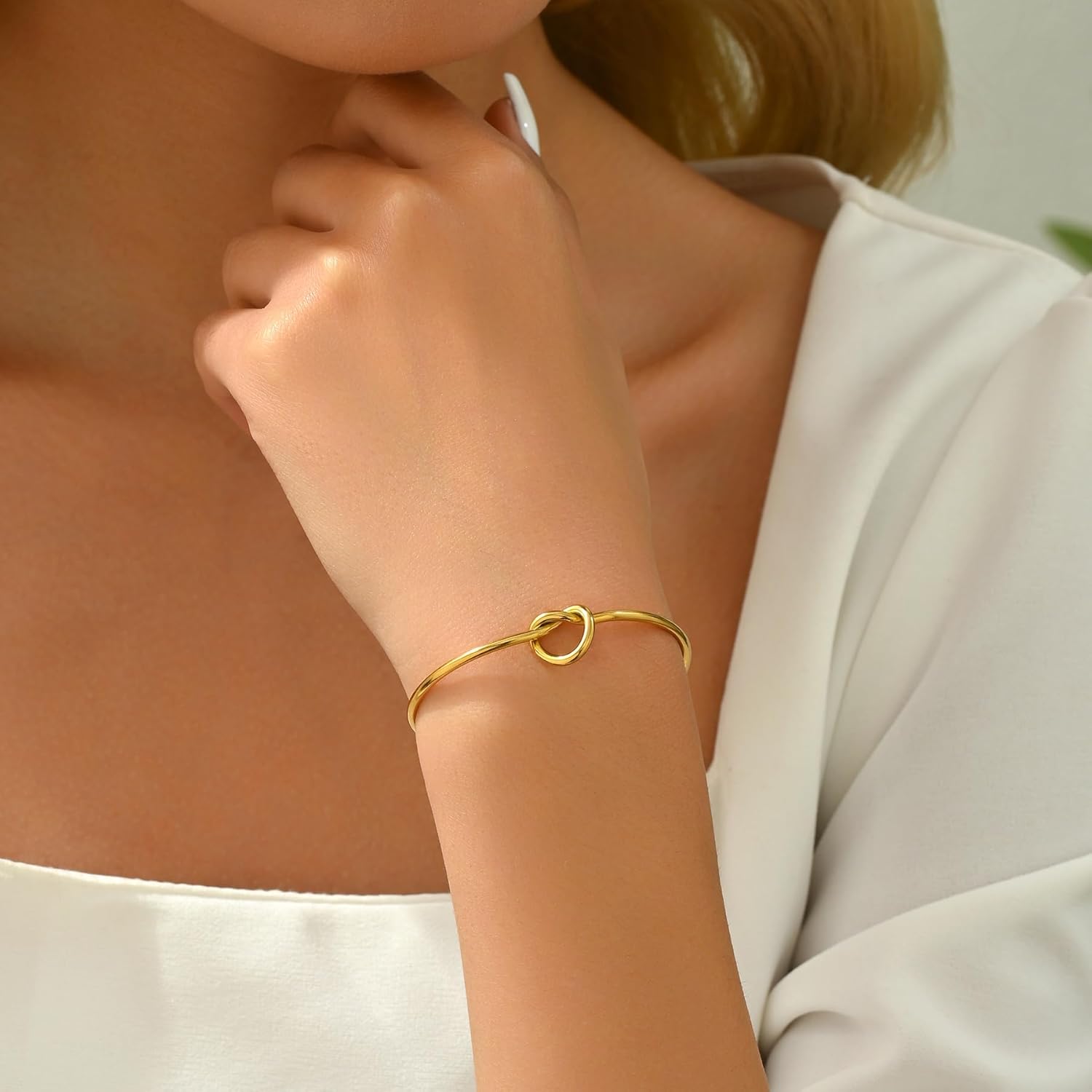 Gold Bracelet for Women 18K Gold Plated Dainty Forever Love Knot Bracelet Bangle Bridesmaid Proposal Gifts for Wedding - Image 3