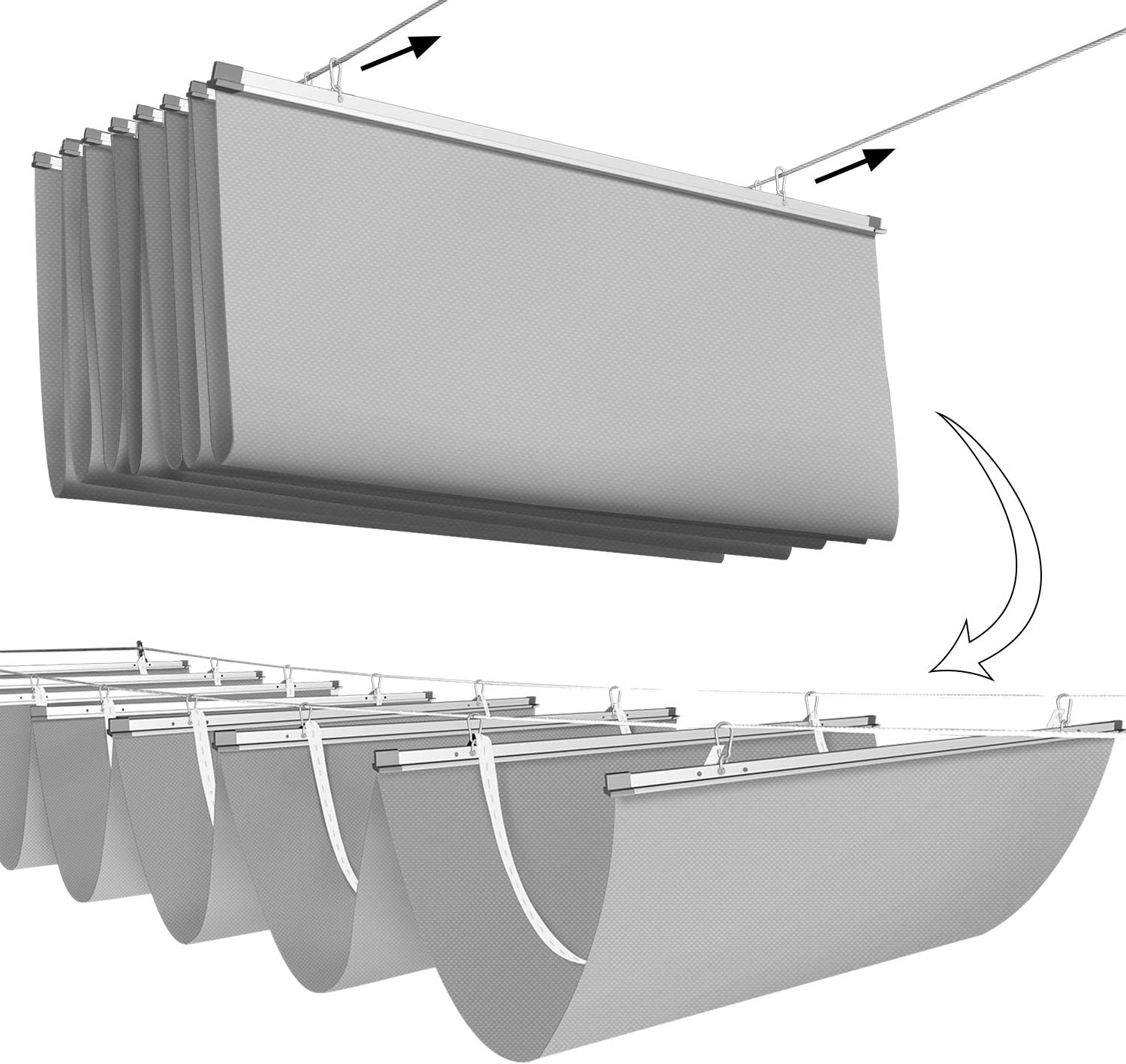 E&K 3'Wx12'L Waterproof Pergola Shade Cover Retractable Canopy Outdoor Wave Sun Shade for Patio Garden Backyard Deck Trellis (Light Gray)