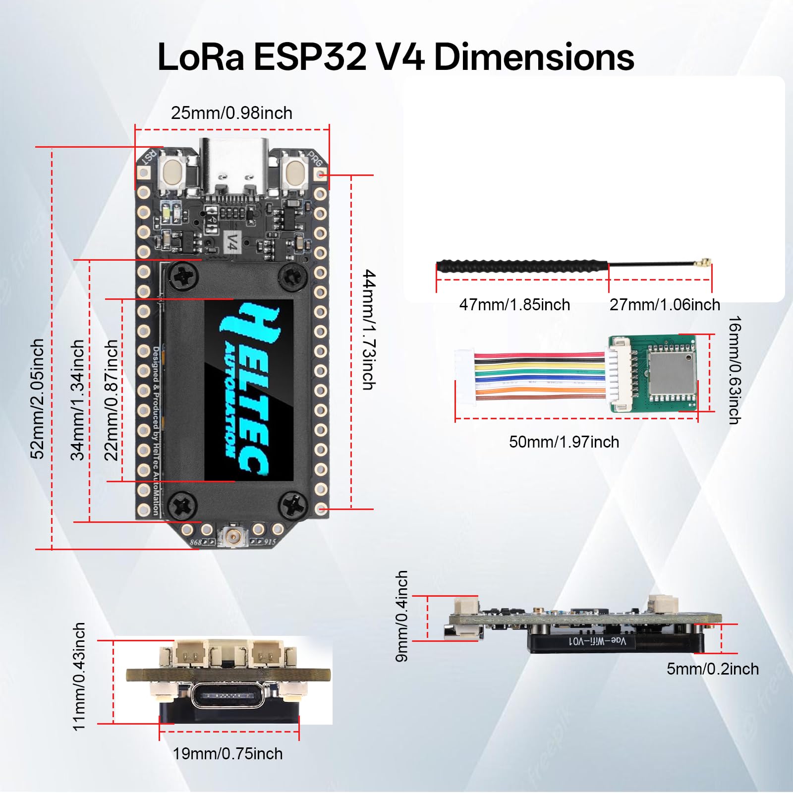 LoRa ESP32 V4 - Scheda di sviluppo + modulo GNSS + batteria da 3000 mAh, con antenna da 868 MHz, Bluetooth integrato, ESP32-S3 SX-1262 Chip, per Arduino Meshtastic LoRaWAN (2 pezzi)