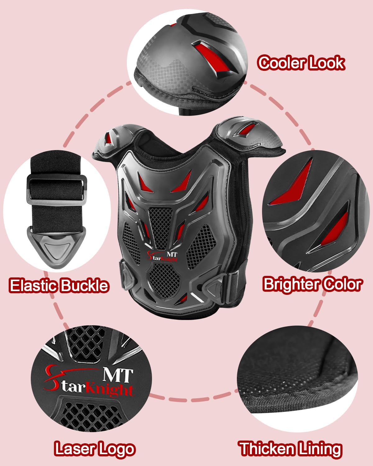 StarknightMT Kids Dirt Bike Gear-Upgraded Thicken Shell Youth Motorcycle Riding Professional Protective Gear Chest Protector Armor Suit for Motocross Cycling Off-Road Motorcycle Dirt Bike Kid, Red - Image 7