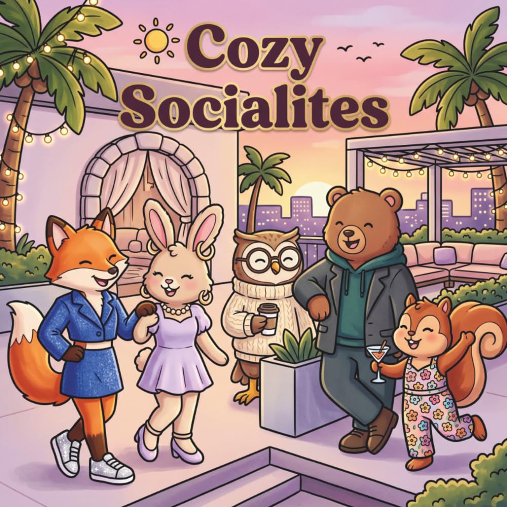 Cozy Socialites: A Glamorous Coloring Book for Adults: Relaxing Pages of Elegant Cozy Animal Characters in High-Fashion, Luxury Settings & Jet-Set Adventures