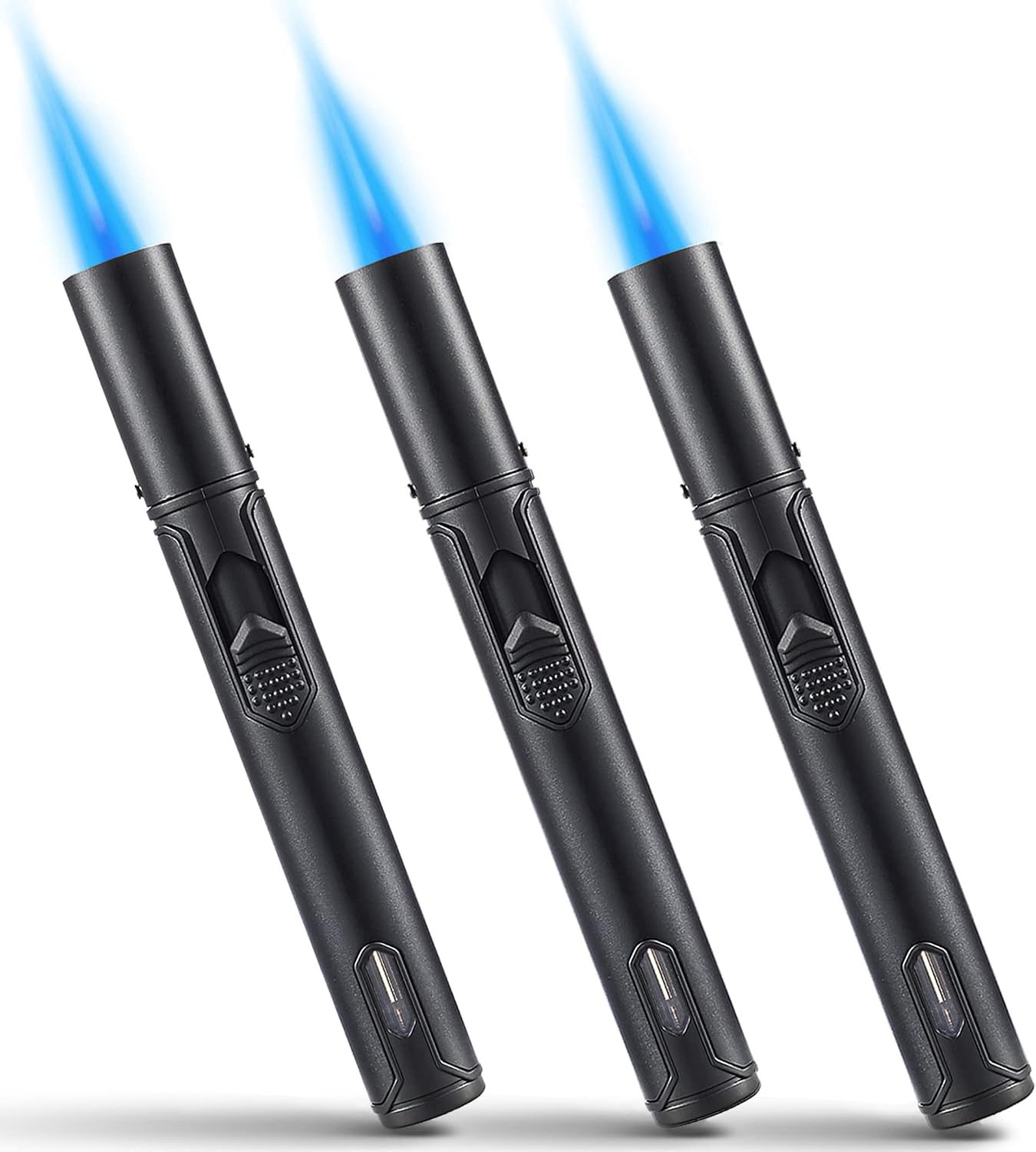 3 Pack Butane Torch Lighters, Urgrette 6-inch Refillable Pen Lighter Adjustable Jet Flame Butane Lighter for Grill BBQ Camping (Gas Not Included) Black