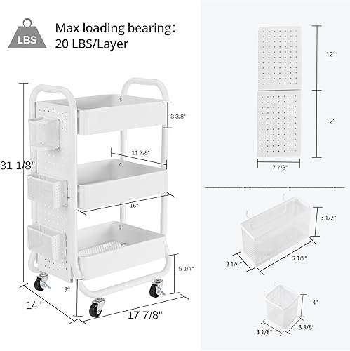 Miniatura 9 de Carro de almacenamiento enrrollable de 3 niveles con asa de utilidad.