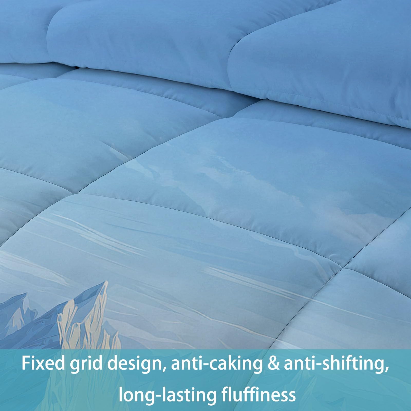 Generico Trapunta 150x200cm Montagne Blu Innevate Aquile Piumino 4 Stagioni Stampa Double Face Ultra morbido, Coperta Letto Invernale Lavabile, Piumone per Bambini Adulti con 2 Federa