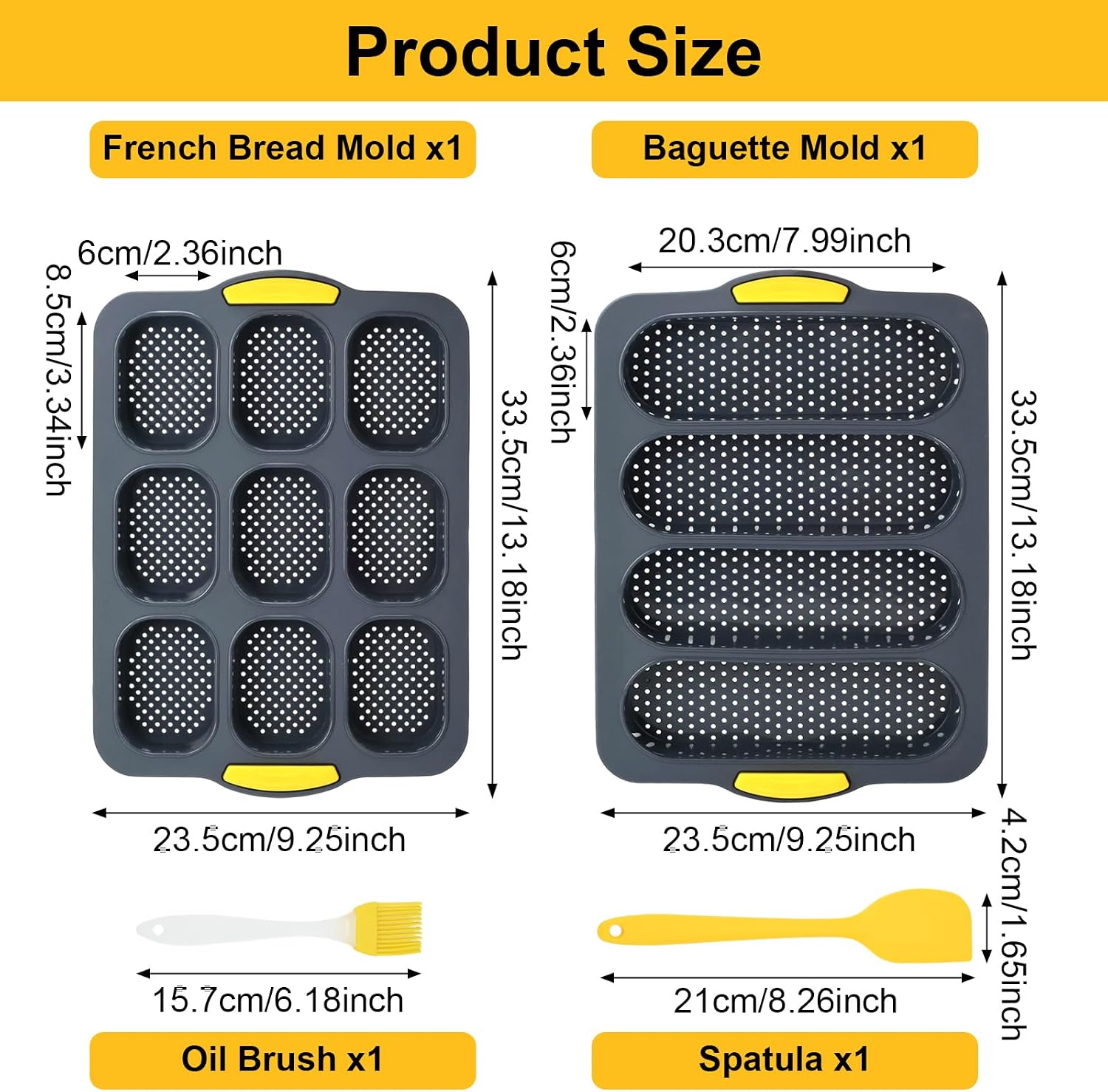 4PCS Silicone Baguette Hotdog Pan Set, Includes Scraper & Brush