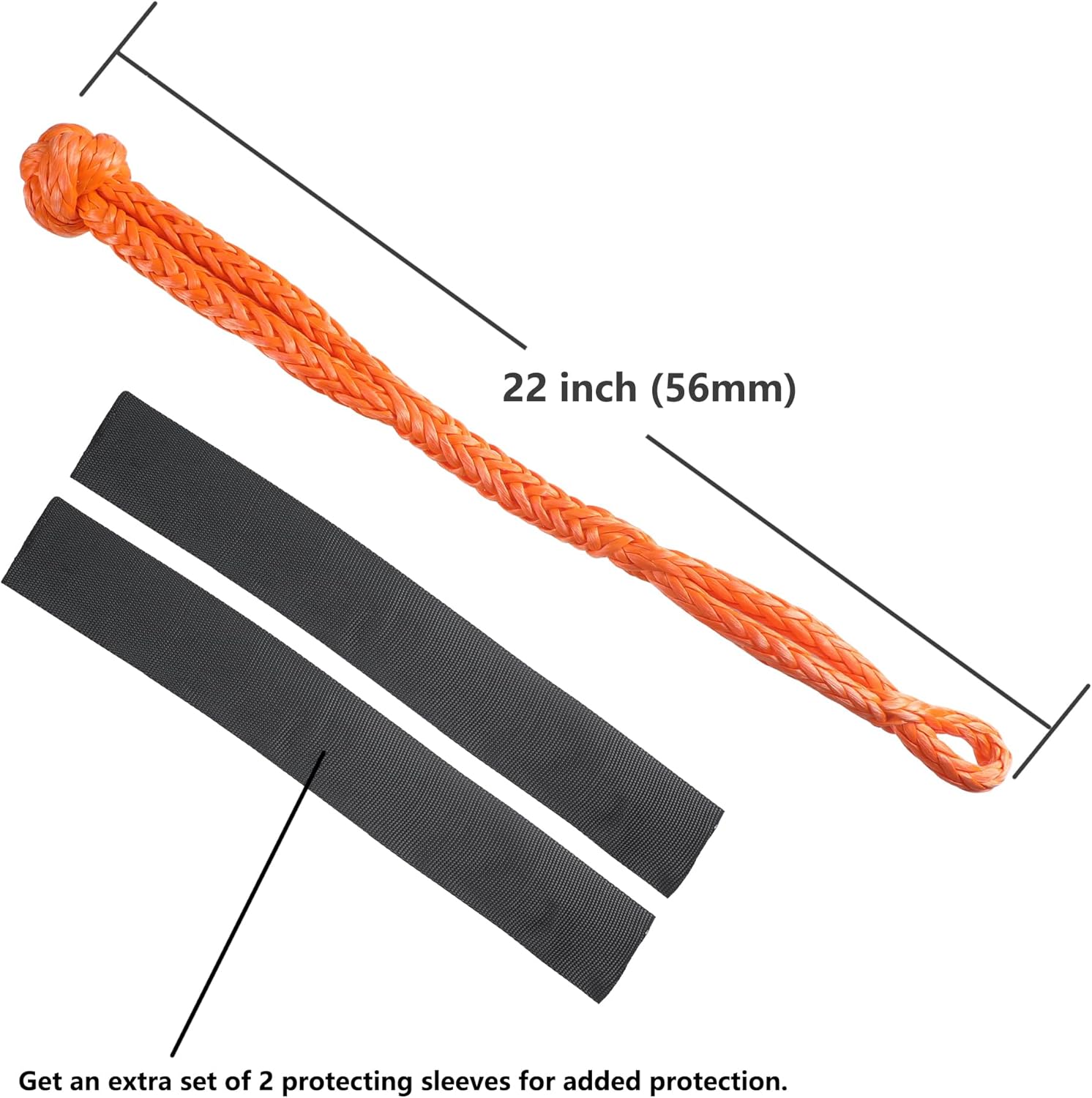 Ucreative 2Pcs Synthetic Soft Shackle 1/2 Inch x 22 Inch (56,000lbs Breaking Strength) with Extra Sleeves (Orange) - Image 3