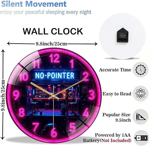 Miniatura 3 de 12-Inch Silent Glass Wall Clock, Neon Clock Bar Retro Cyberpunk Wall Clock  Silent Non-Ticking Clock, Battery Operated (AA Batteries Not Included),