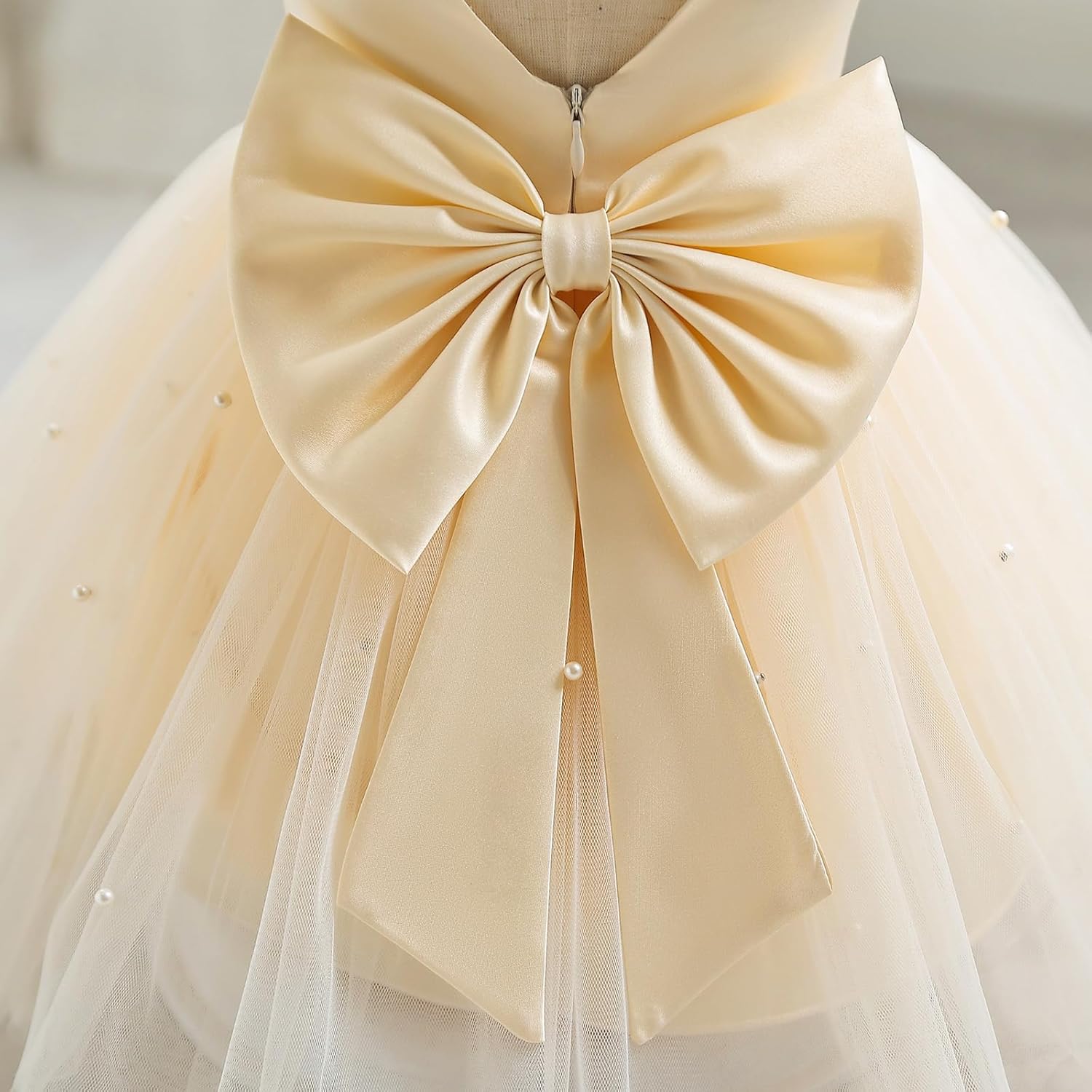Infant Baby Girls Wedding Flower Girl Dress Pearls Tulle Tutu Dress Bowknot V Back Pageant Party Birthday Formal Dresses - Image 5