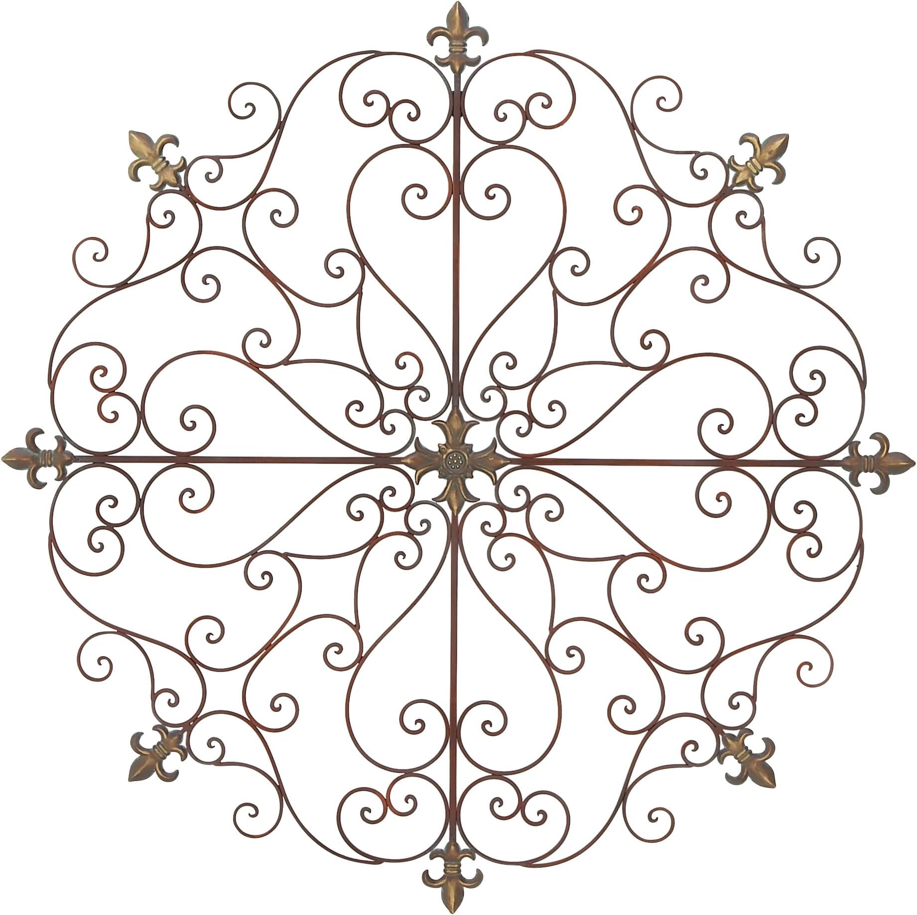 Deco 79Rustic Metal Wall Décor with Fleur de Lis Details, 42"D, Brown