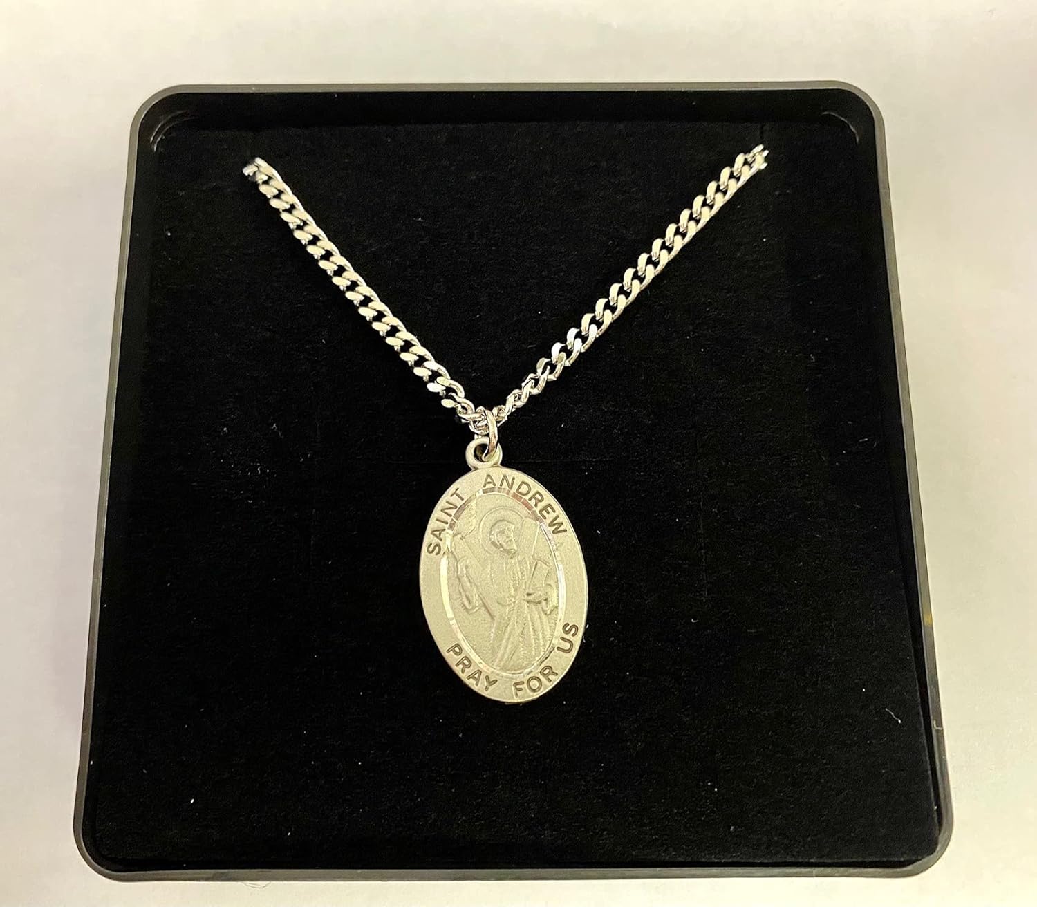 Westmon Works St Andrew Solid Pewter One Inch Saint Medal with Stainless Steel Chain & Gift Box - Image 2