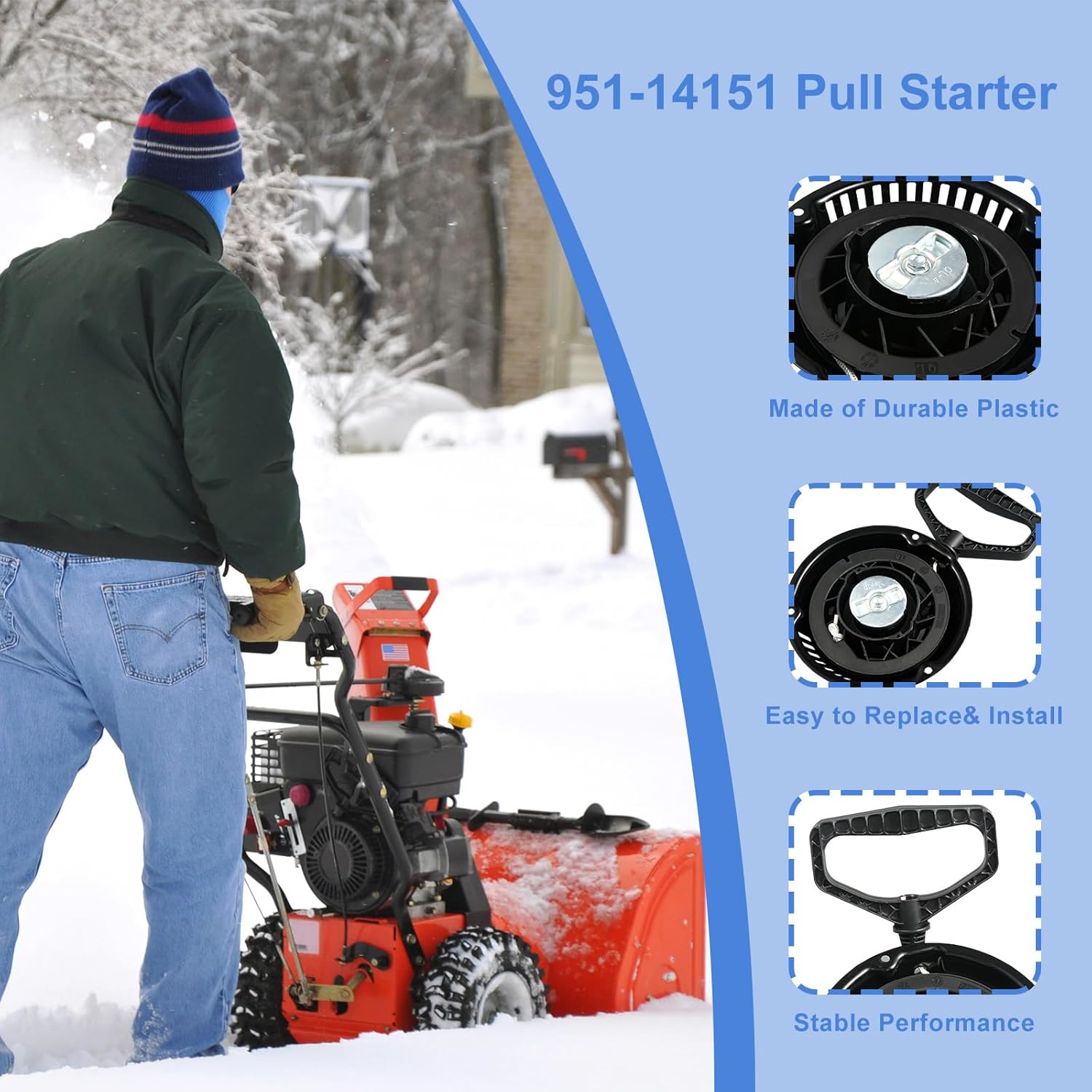 951-14151 Recoil Starter for MTD 951-10658 Troy Bilt Storm 2410 2420 2620 2690 2690XP Snow Blower Squall 2100,Yard Man Snow Blower Pull Start Replaces 751-14151 751-10658 170-SU 265-SUA 270-SUA