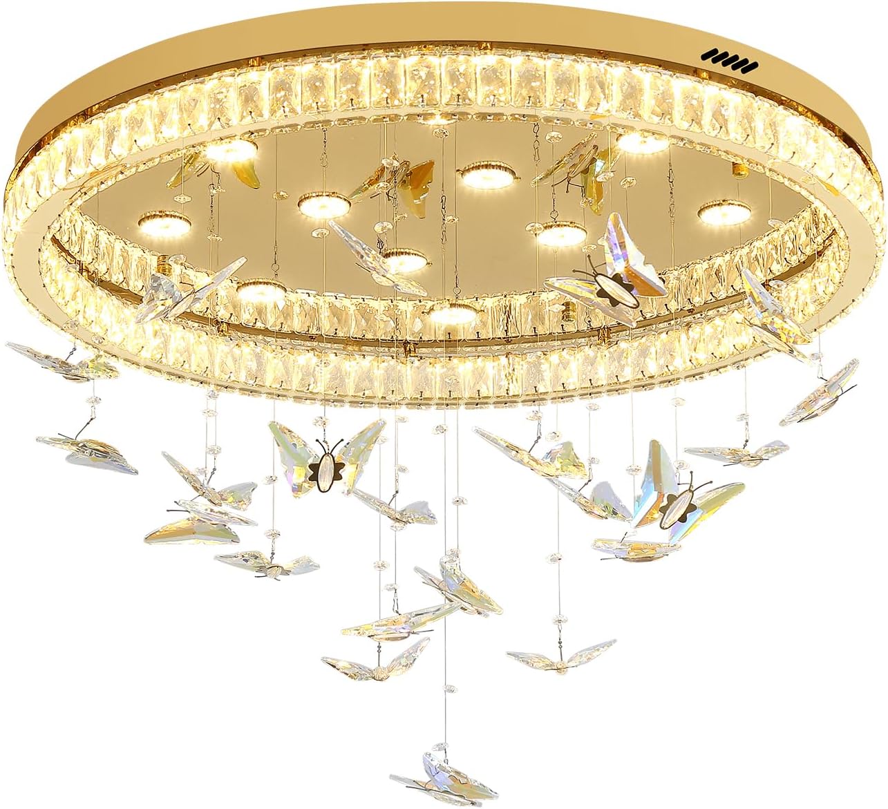 Butterfly Chandelier Gold 32in Modern Crystal Raindrop Chandelier Lighting Flush Mount Ceiling Chandeliers for Living Room 12XGU10