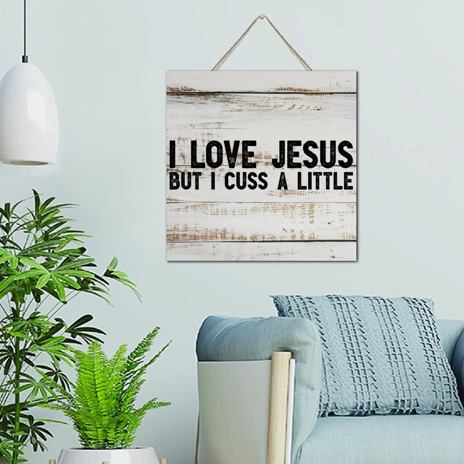 Plaque murale en bois I Love Jesus humour et spiritualité à la maison