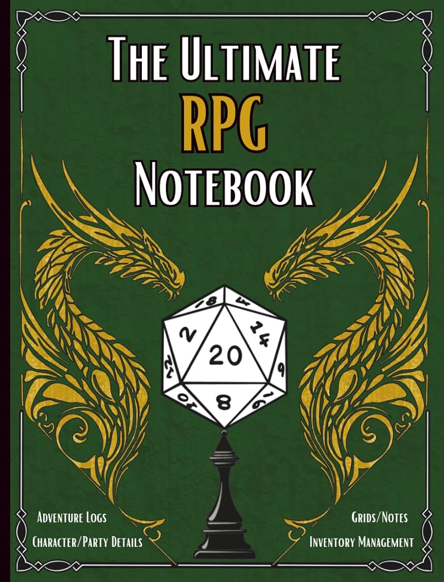 The Ultimate RPG Notebook: 250-pages with Character and Party details, Map grids (Lined, Dot and Hex), Inventory management, Quest logs with Locations ... for D&D 5e, Pathfinder & any RPG Campaign