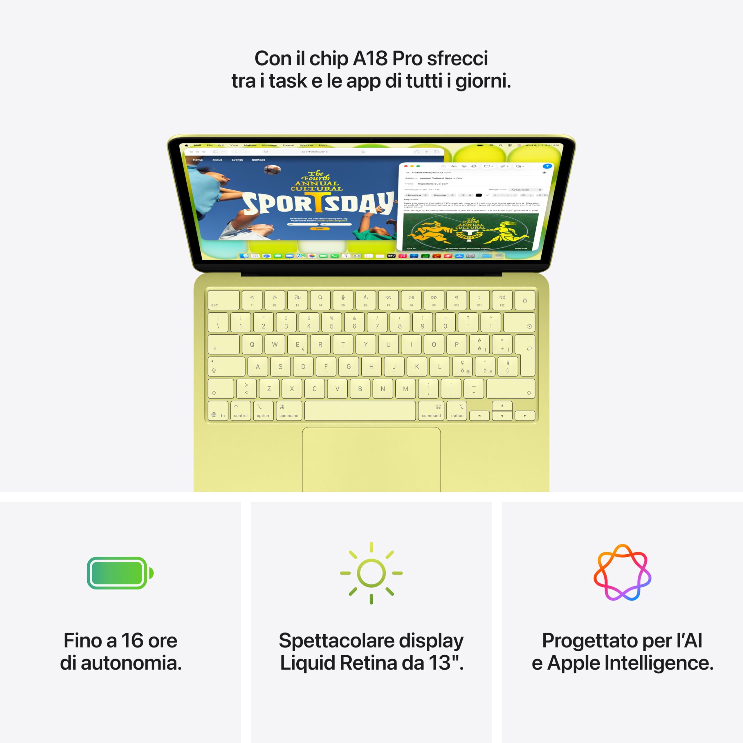 Apple MacBook Neo 13'' con chip A18 Pro: progettato per l’AI e Apple Intelligence, display Liquid Retina, 256GB di archiviazione SSD, videocamera FaceTime HD a 1080p – Indaco