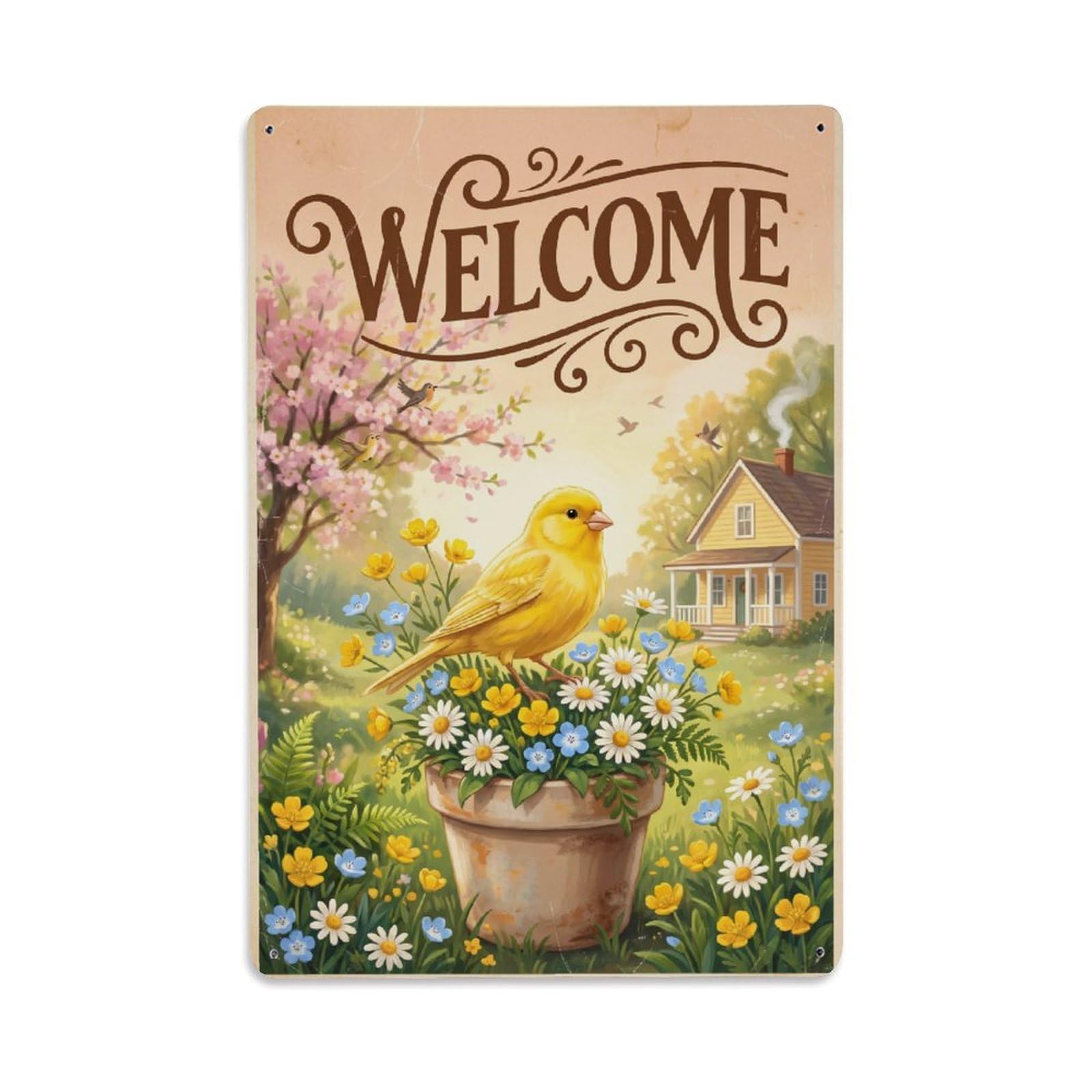 Cxhjca 8X12inch(20X30cm) Vintage Welcome Canary Country Living Metal Tin Sign