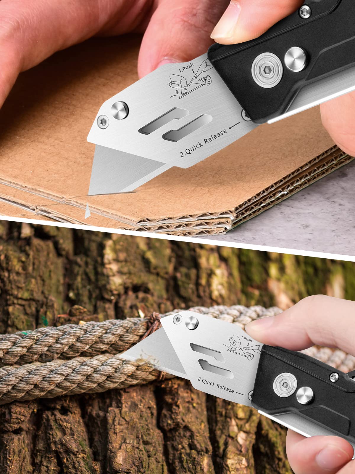 BIBURY 2 stuks professionele cuttermessen, roestvrij staal, universeel mes met extra 10SK5 18 mm afbreekmes, multifunctioneel tapijtmes, gegoten mes voor binnen en doe-het-zelvers