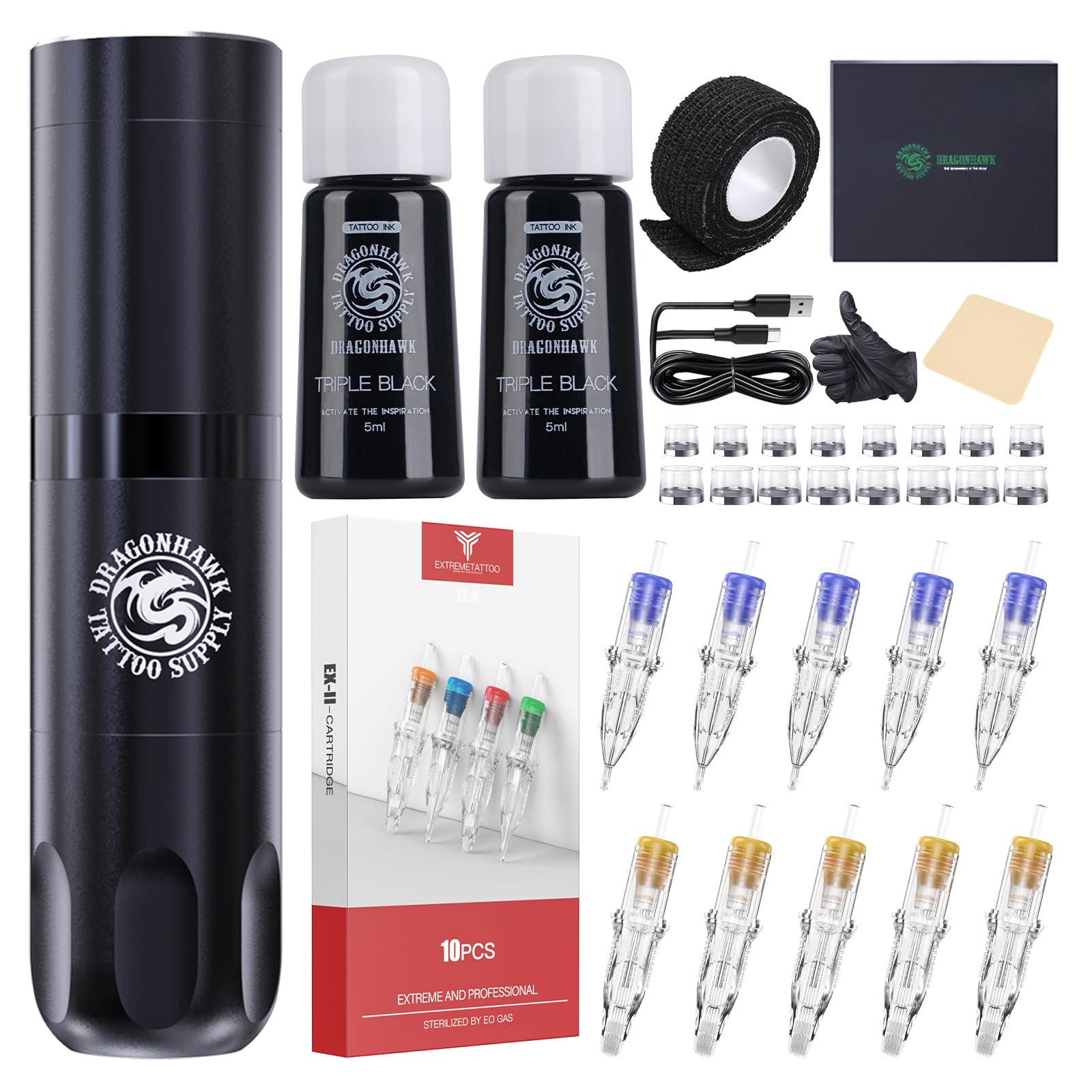 Amazon.com: Dragonhawk X3 Wireless Tattoo Gun Kit Rotary Machine