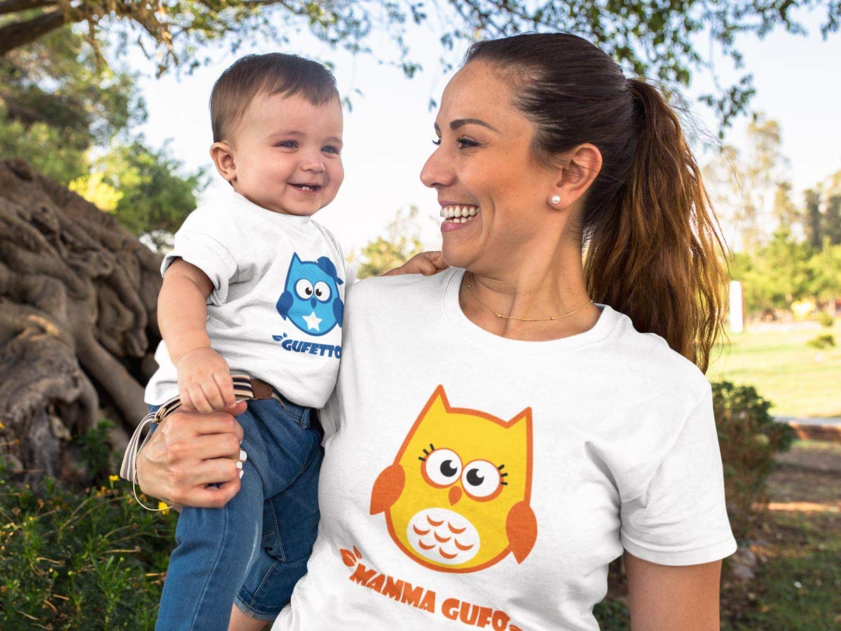Shirtgeil Set Mamma Gufo e Gufetto - Idea Regalo Coppia Magliette Mamma e Figlio Neonato