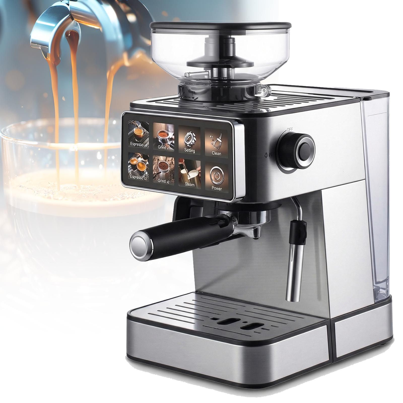 Cafetera Espresso con Molinillo Integrado, 20 Bares | Potencia de 1350 W, tolva de 200 g y depósito de agua de 2 L para preparar espresso, capuchino y latte en casa
