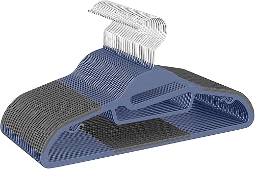 Vista 19 de BAGAIL Paquete de 50 perchas de plástico con diseño antideslizante, 0.2 pulgadas de grosor, gancho giratorio de 360°, organizador que ahorra espacio