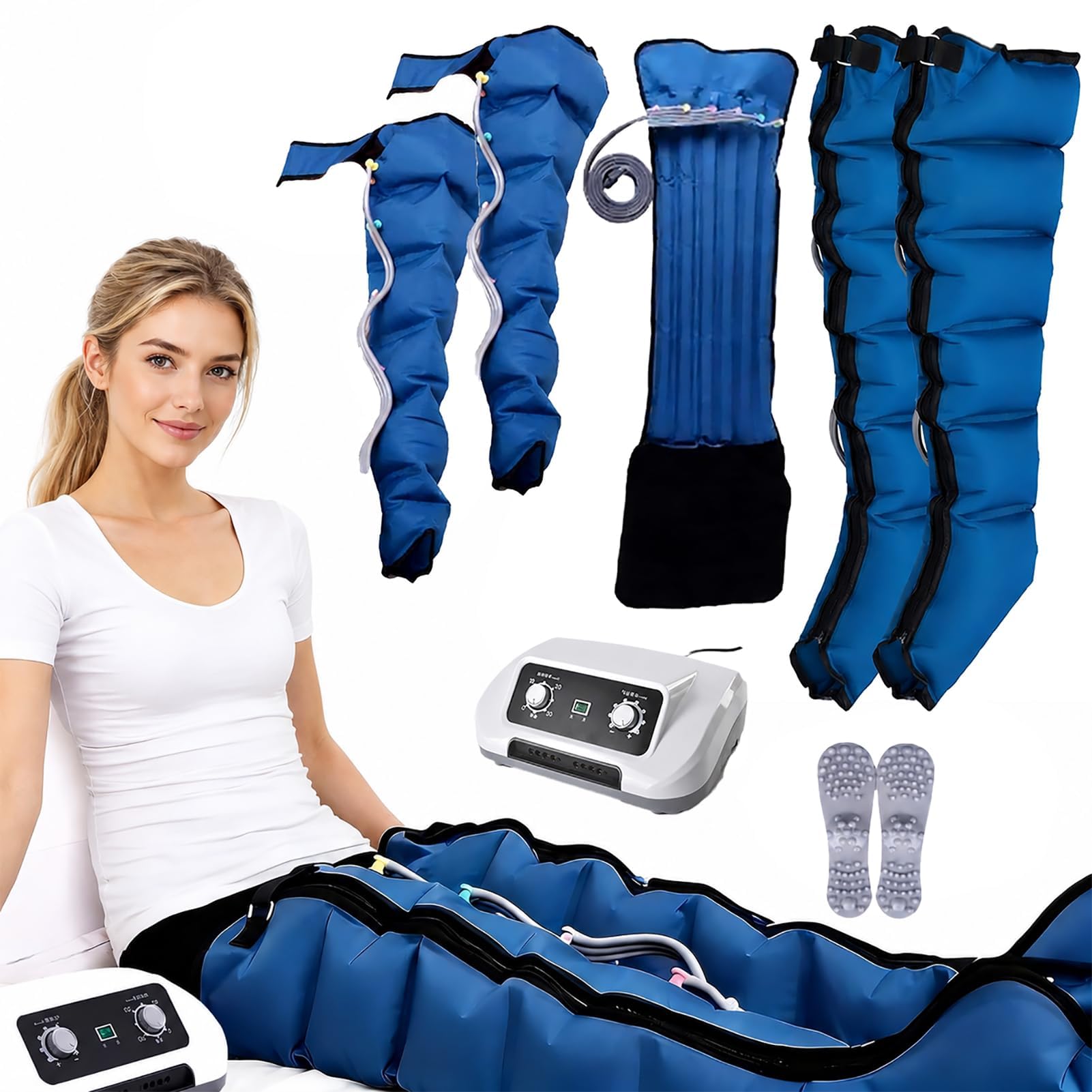 Drenaggio linfatico per pressoterapia, massaggiatore professionale a compressione delle gambe | Sistema Med 6 Luftkuddar Och 0-240 mmHg Tryckjustering, Luftkompressionspump För Ben Hemma