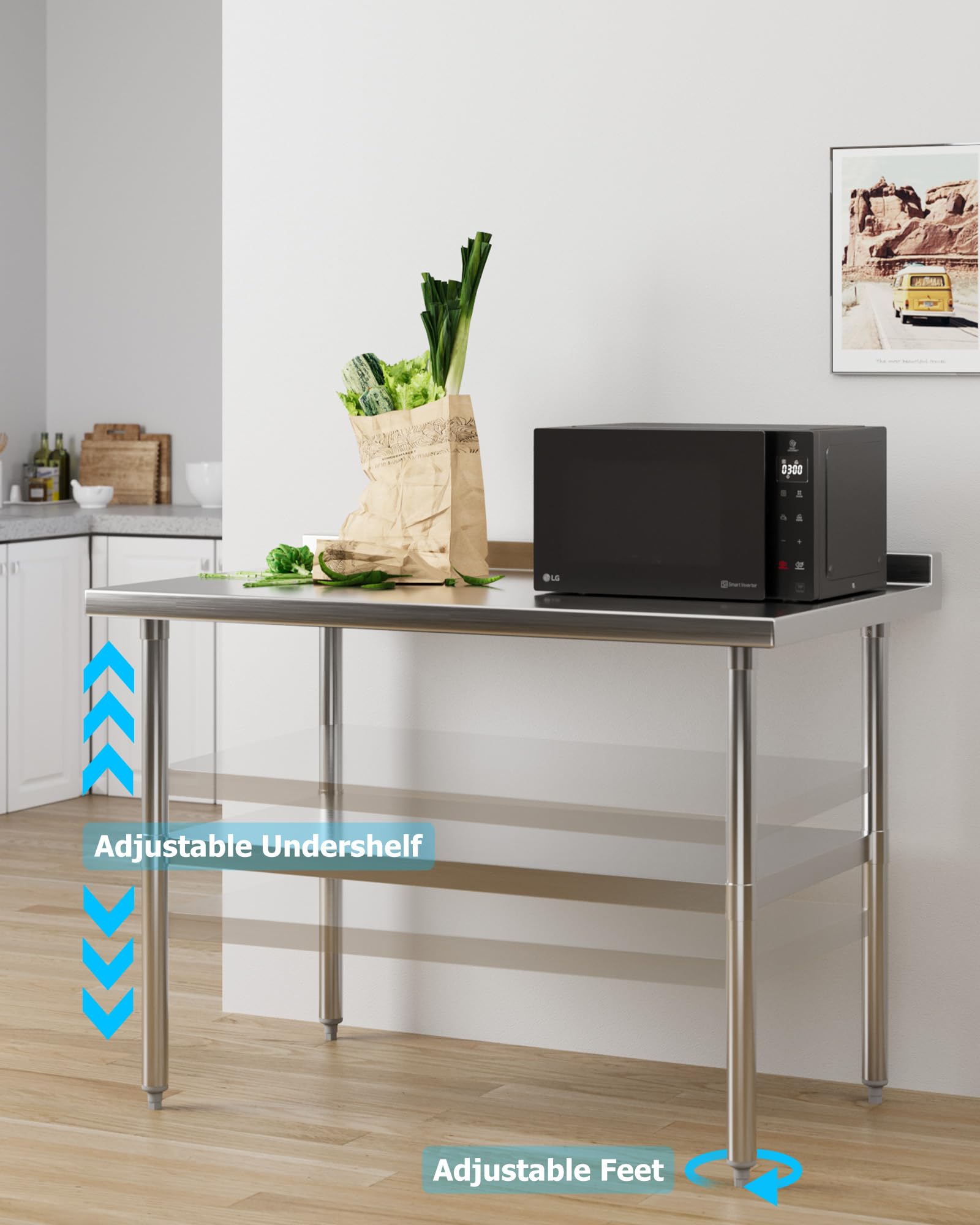 Garvee Mesa de trabajo comercial de acero inoxidable resistente con certificado NSF, mesa de preparación y utilidad de 91 x 61 cm con estante inferior, resistente al óxido, fácil de limpiar