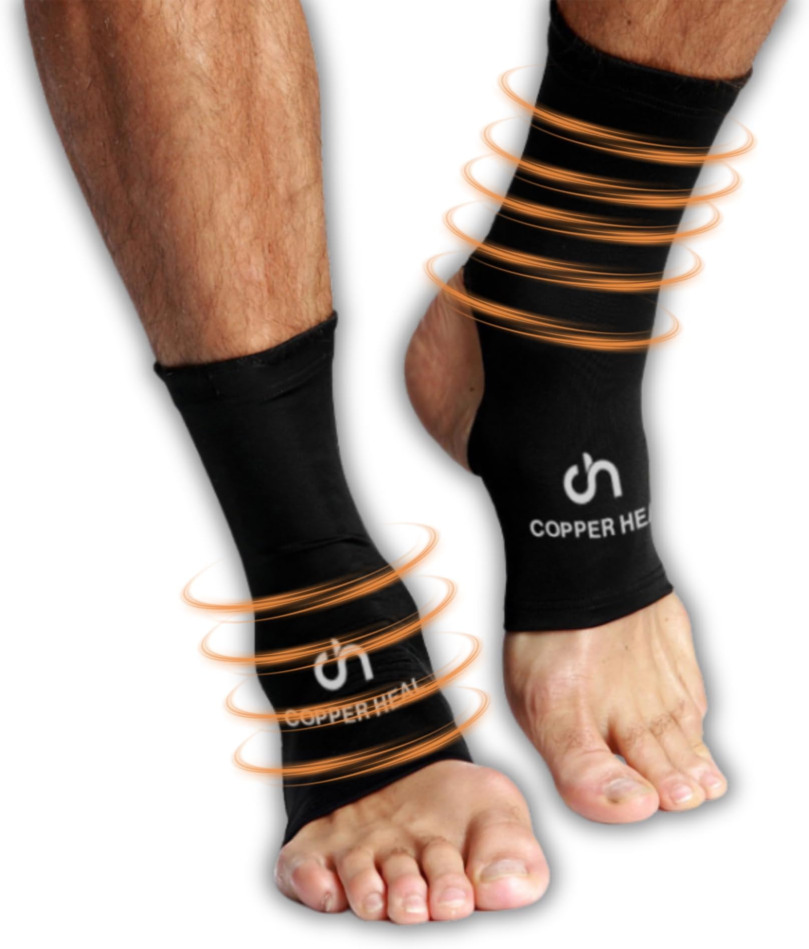 Ankle Compression Sleeve by COPPER HEAL (Pair) Highest Copper Infused Socks Arch Support Foot Swelling Achilles Tendon Joint Pain Plantar Fasciitis Sports Injury (M)