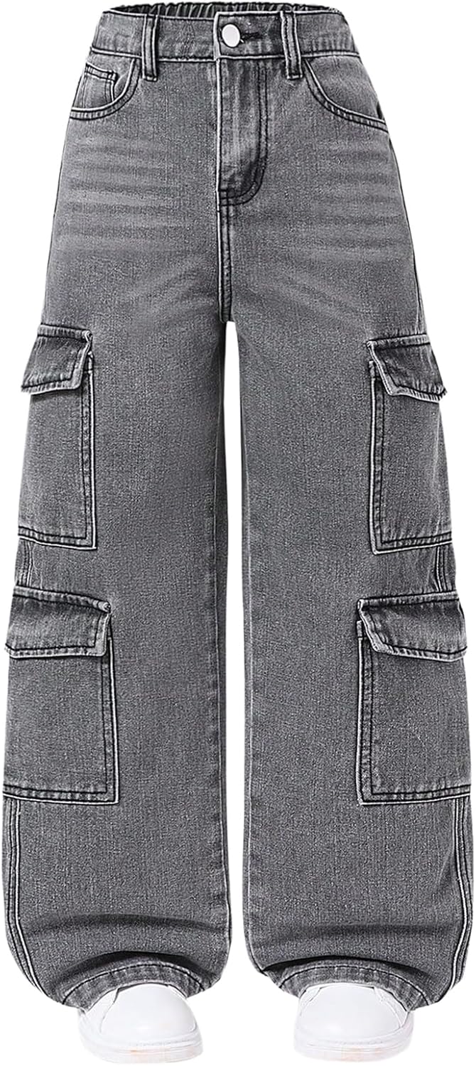 Verdusa Girl's Y2K Camo Cargo Pants Loose Straight Leg Denim Pants with Pockets