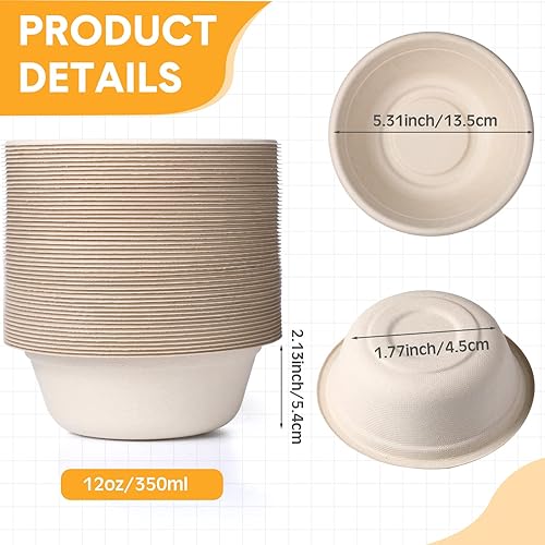 Miniatura 2 de Gerrii Paquete de 300 cuencos de papel desechables de calidad a granel, pequeños cuencos de fibra de caña de azúcar, fiestas para helado, frutas,