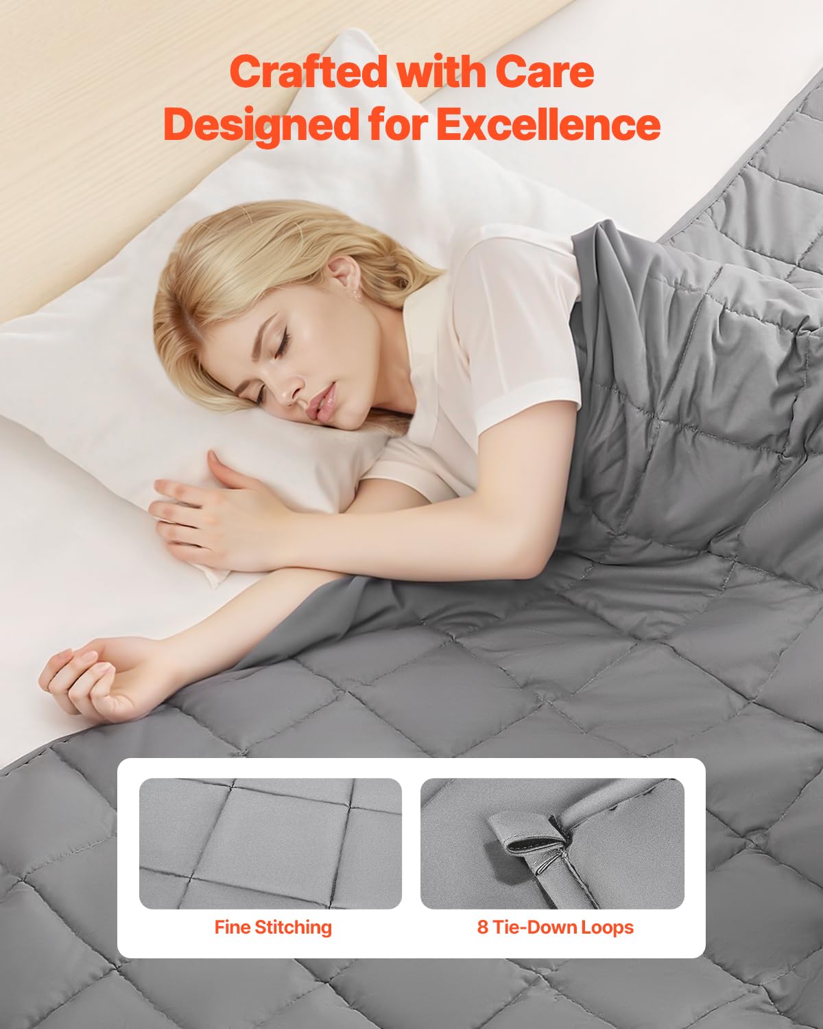 VEVOR Gewichtsdecke 11,3 kg 1524x2032 mm Queen-Size schwere Decke mit Glasperlen grau